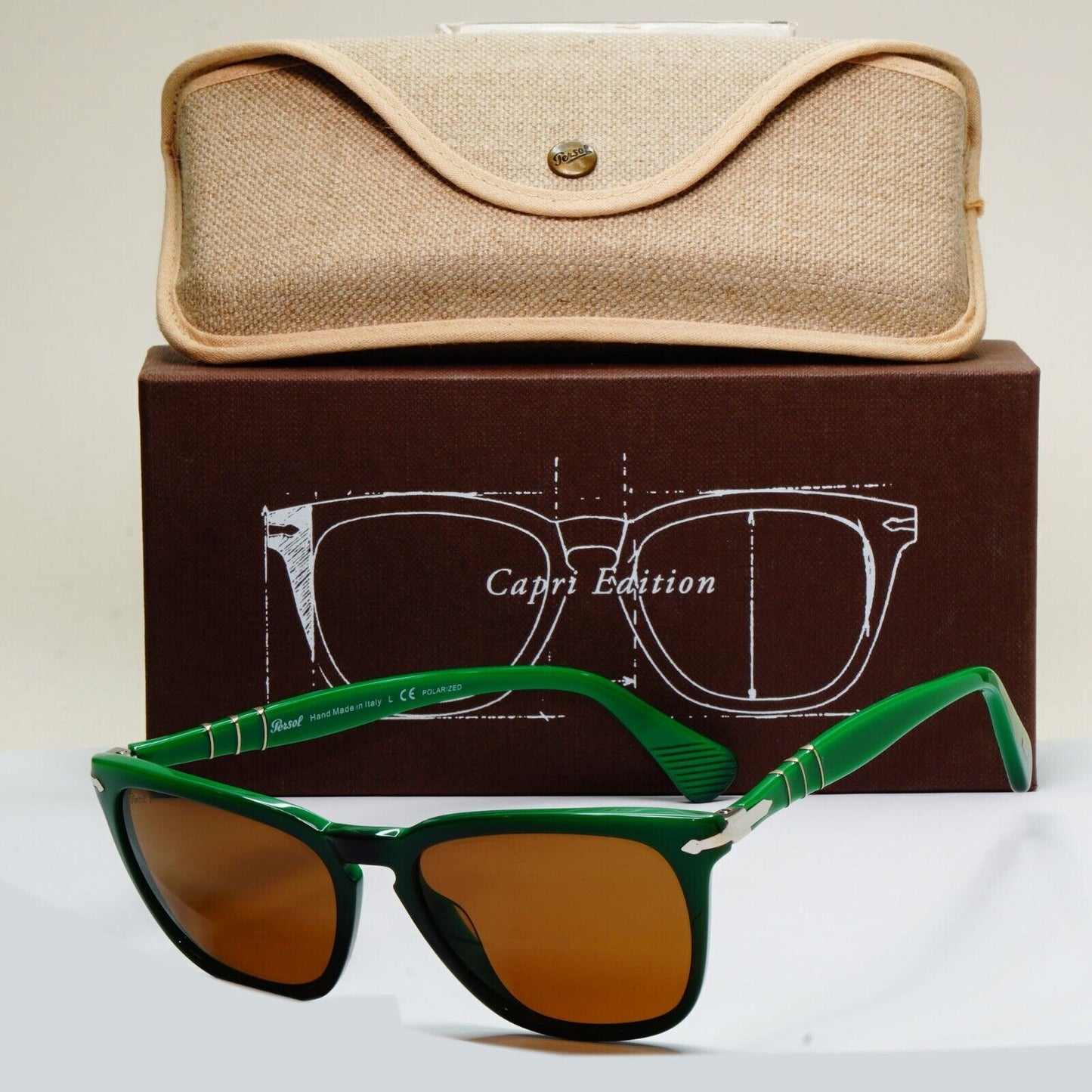 Persol Sunglasses 2012 Capri Polarized Green Brown 3024-S 959/57 52mm [a] 210924