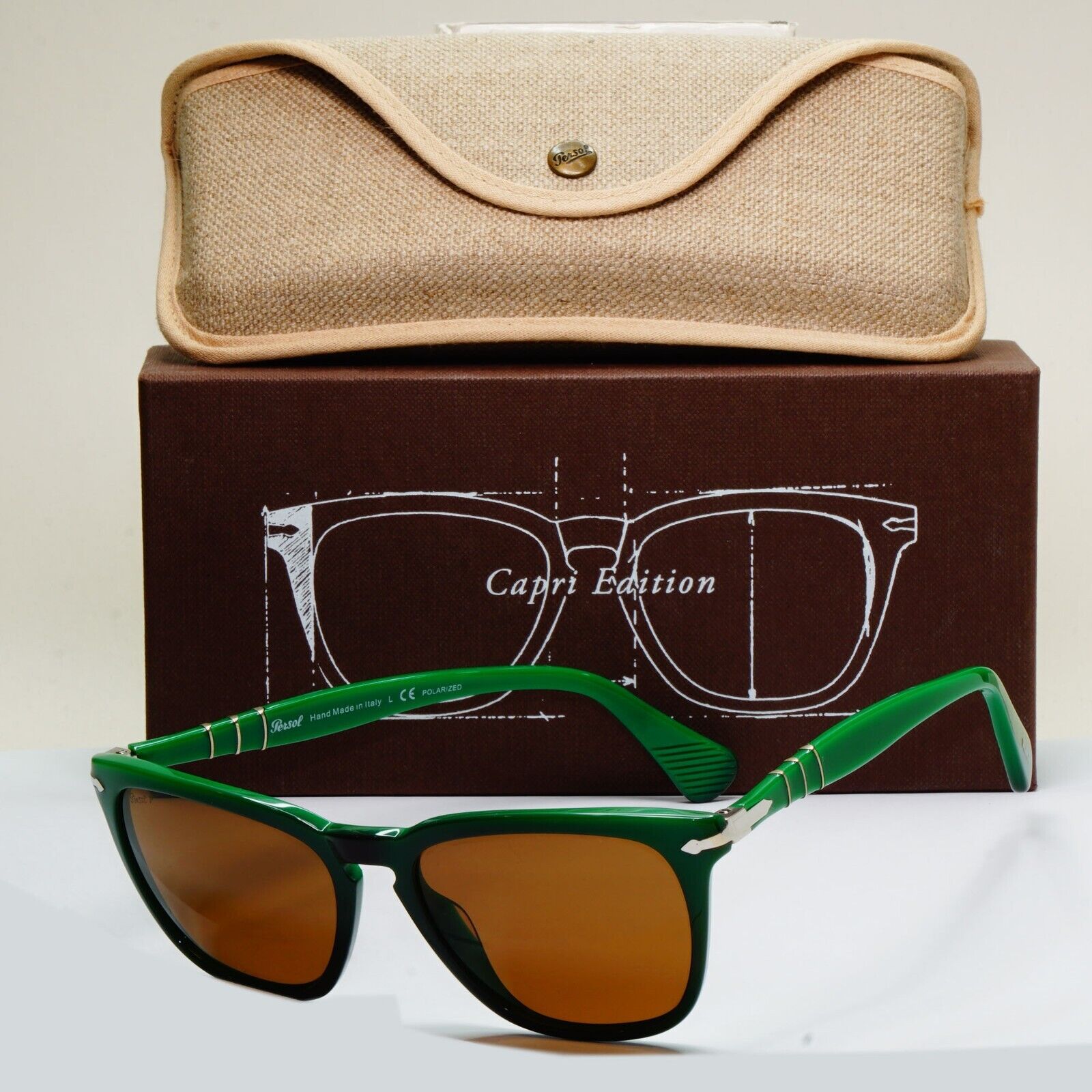 Persol Sunglasses 2012 Capri Polarized Green Brown 3024-S 959/57 52mm [a] 210924