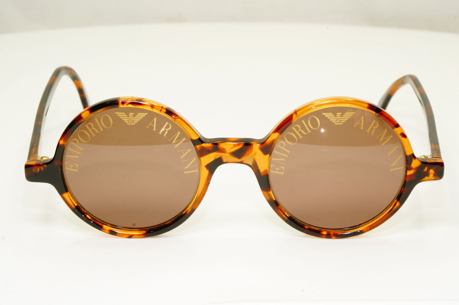 Emporio Armani 1997 Vintage Sunglasses Round Lens Logo Print Brown 523-S 153