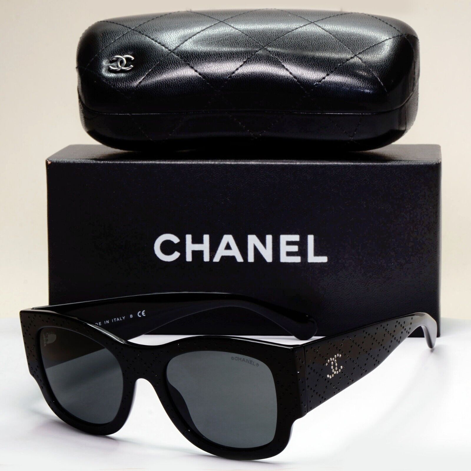 Chanel Sunglasses Black Diamante Rhinestone Square Large 5421-B c.501/S4 53mm