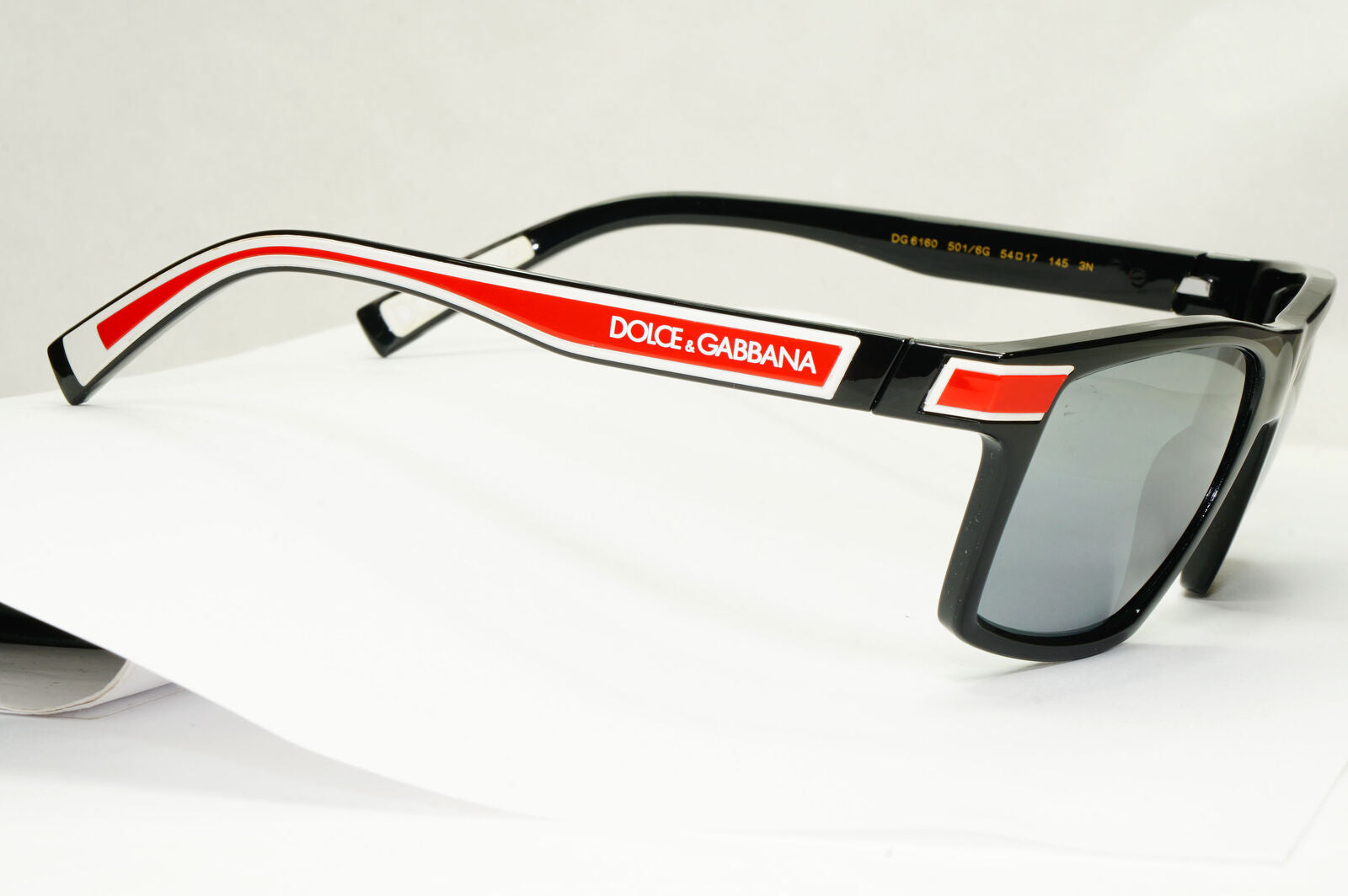 Dolce & Gabbana Sunglasses Black Grey Mirror Red White Square D&G DG 6160 501/6G