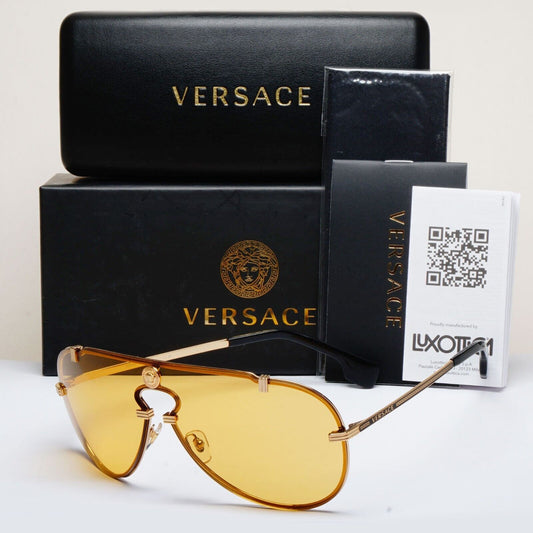 Versace Sunglasses Gold Yellow Pilot Shield Medusa Visor MOD VE 2243 1002/85