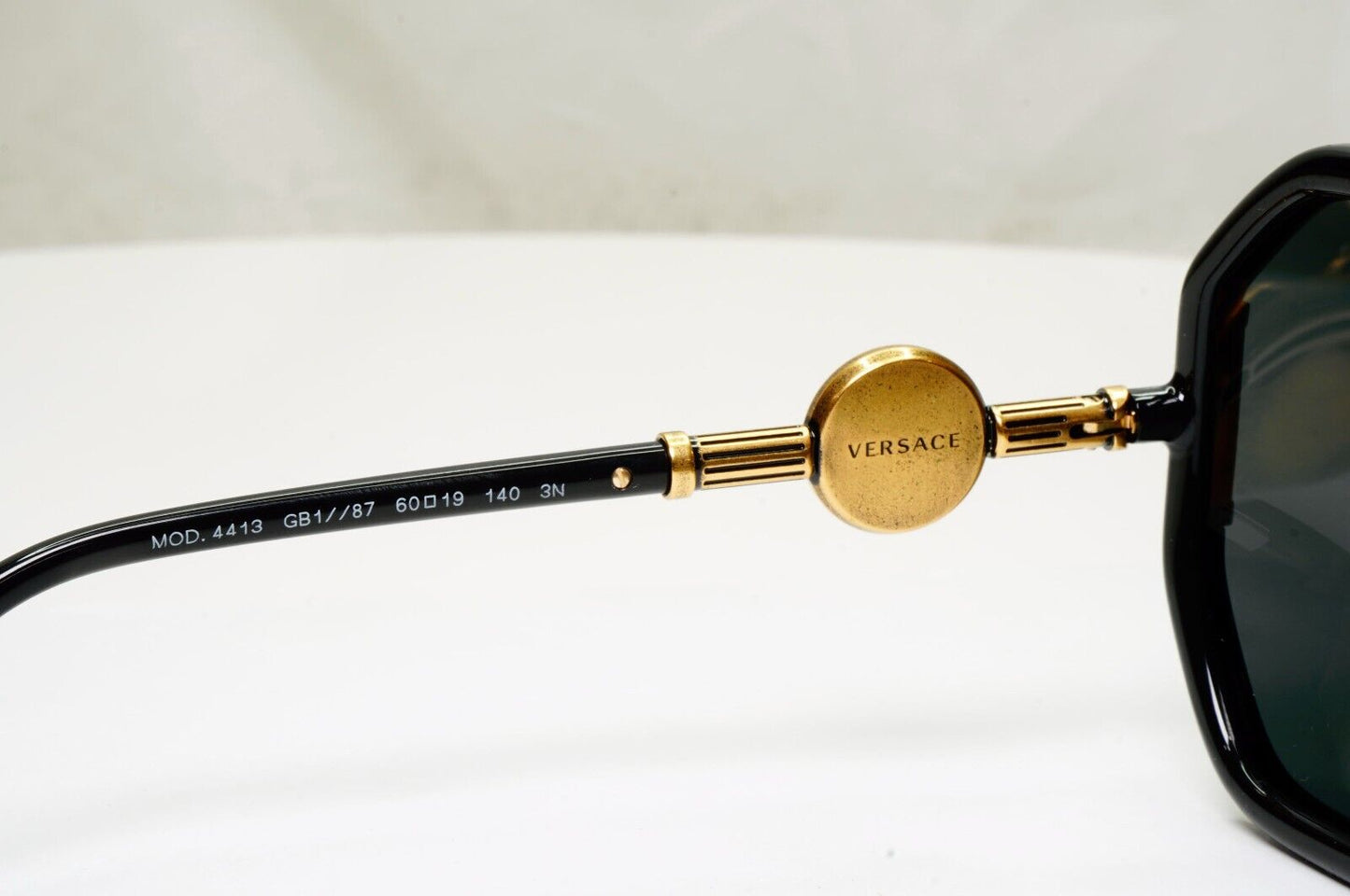 Versace Sunglasses Black Gold Medusa Grey Hexagon Oversized MOD 4413 GB1/87