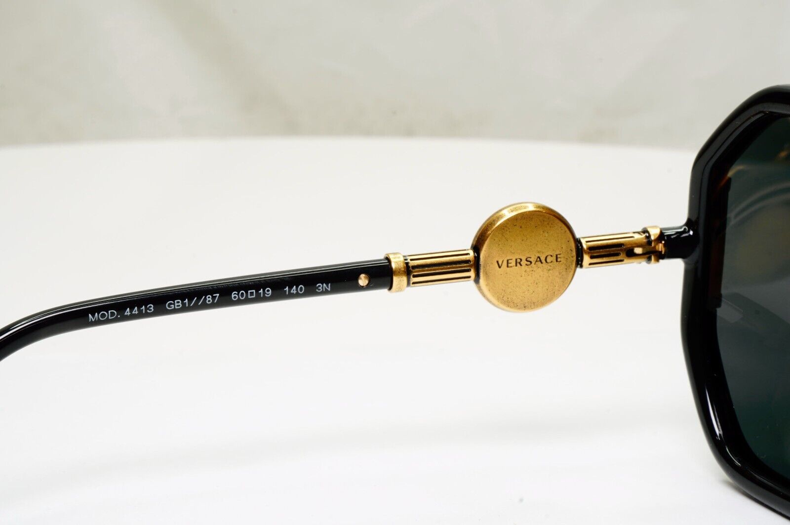 Versace Sunglasses Black Gold Medusa Grey Hexagon Oversized MOD 4413 GB1/87