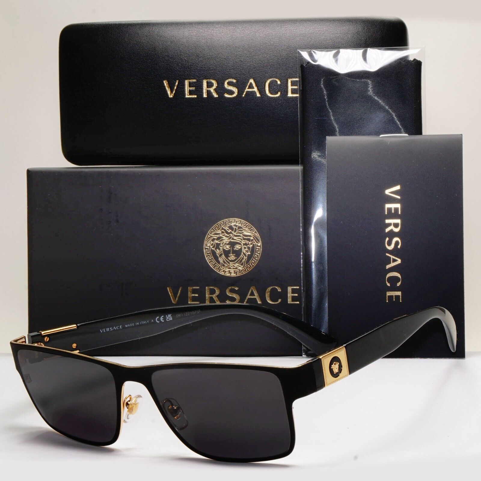 Versace Sunglasses Black Gold Medusa Square Metal MOD VE 1274 1436 57mm