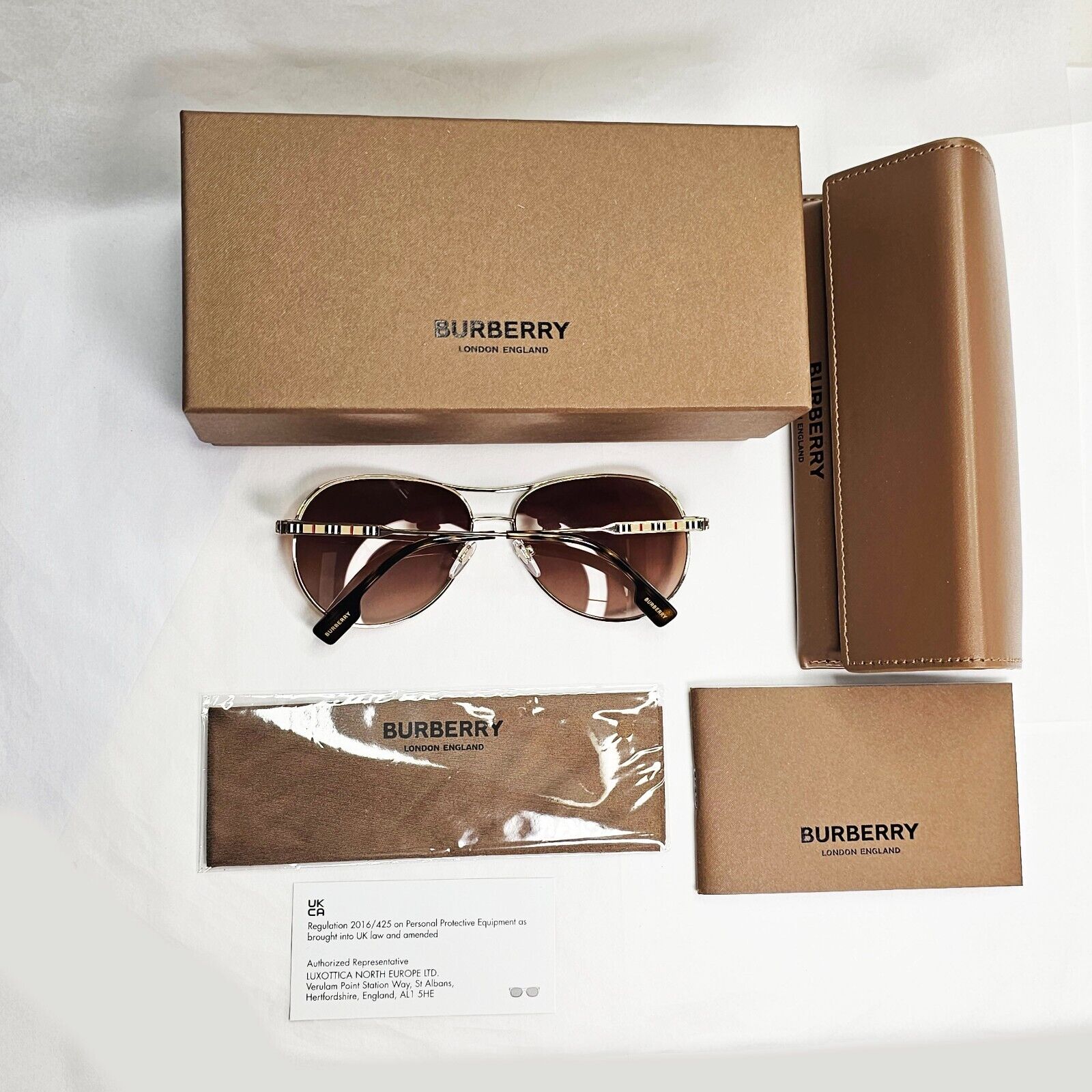 Burberry Sunglasses Gold Pilot Tara Metal Brown Gradient BE 3122 1109/13 59mm