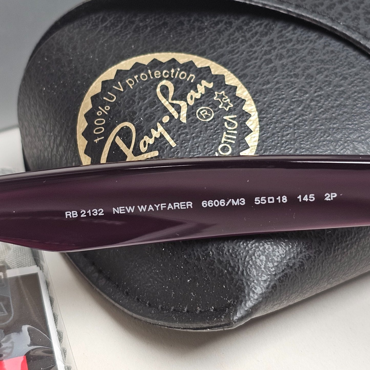 Ray-Ban Sunglasses Polarised New Wayfarer Grey Violet RB 2132 6606/M3 55mm