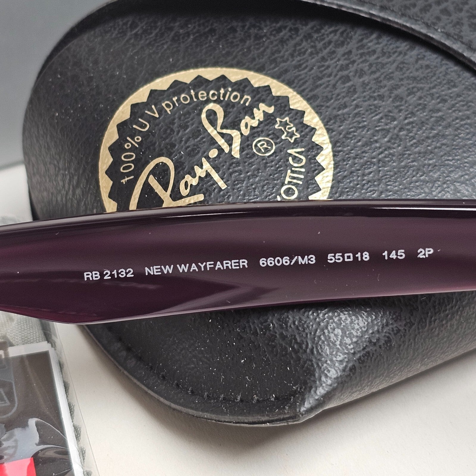 Ray-Ban Sunglasses Polarised New Wayfarer Grey Violet RB 2132 6606/M3 55mm