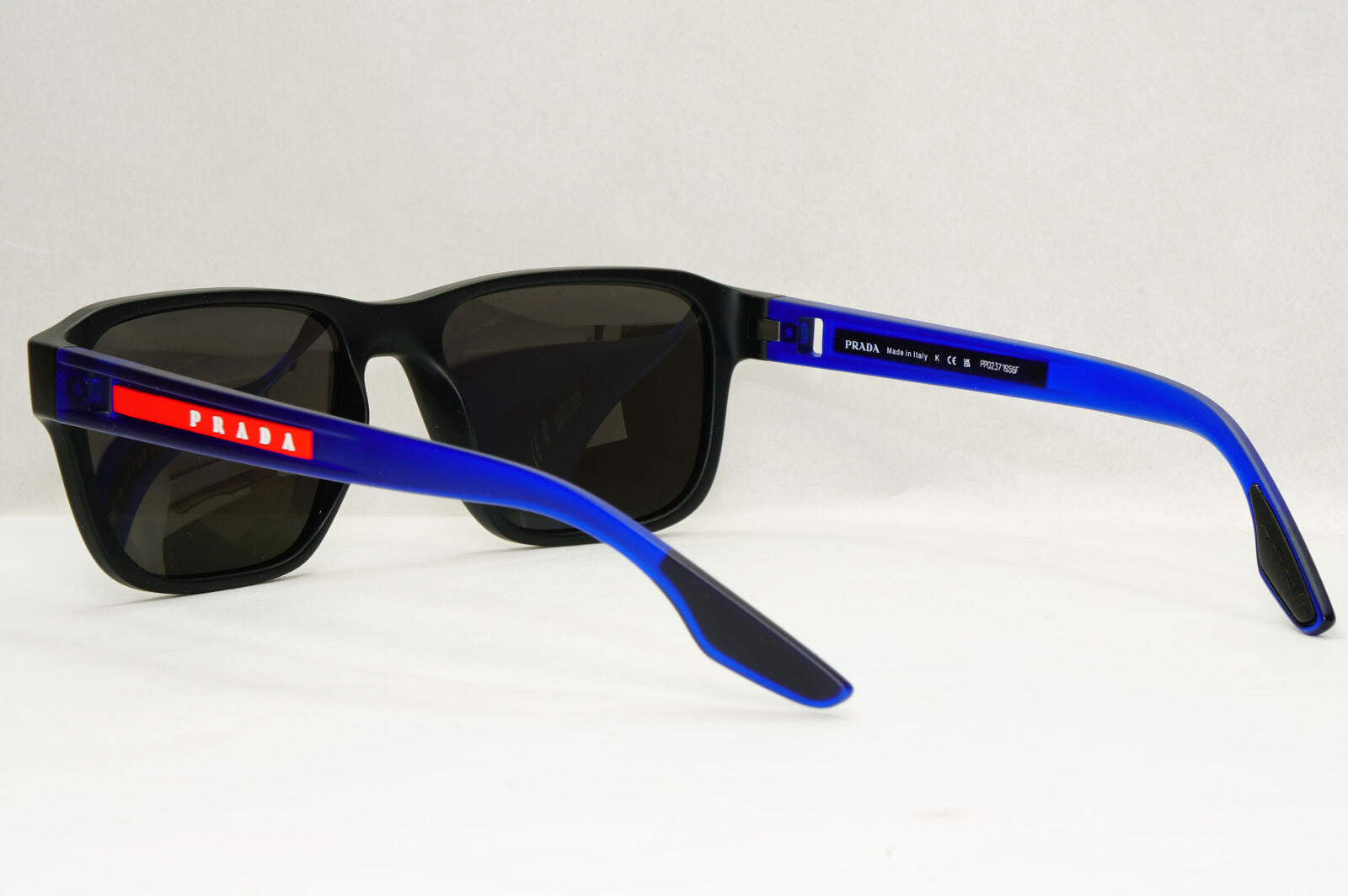 Prada Sunglasses Black Blue Rubber Square Red Stripe PS04NV VPS 04N 15C-1O1 52mm