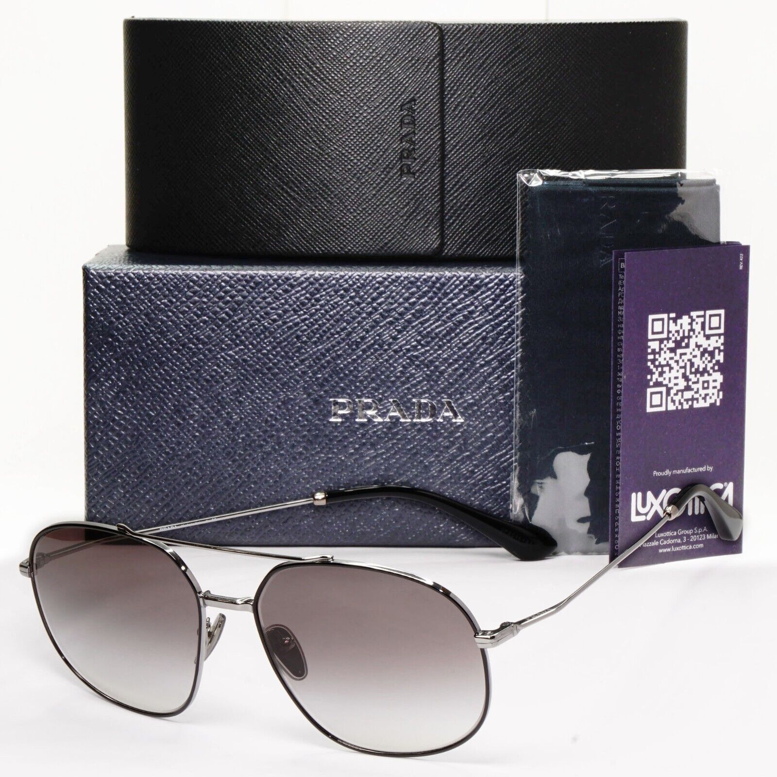Prada Sunglasses Black Gunmetal Grey Gradient Metal Pilot PR51YS SPR 51Y M4Y-0A7