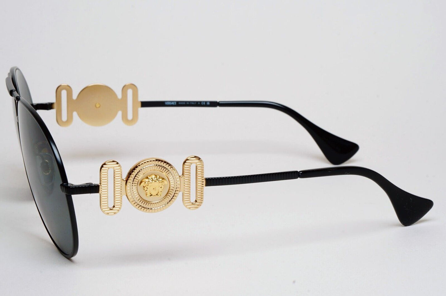 Versace Sunglasses Black Matte Gold Medusa Pilot MOD VE 2249 1261/87 65mm