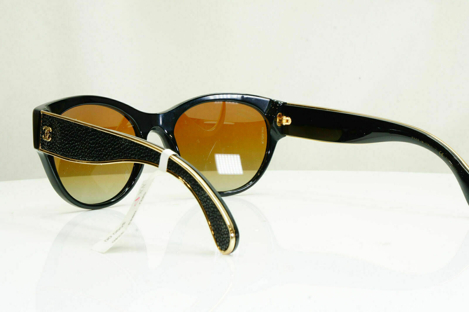 Chanel Polarized Stingray Leather Sunglasses Black Gold Womens 5273 622/S0 26743