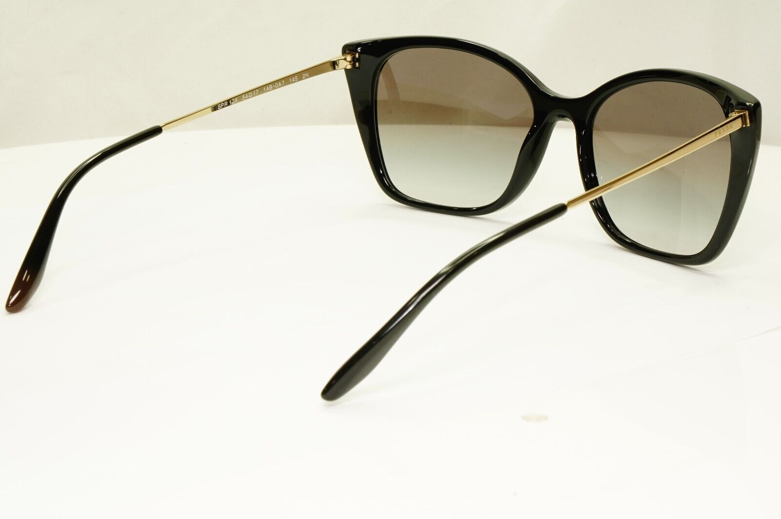 Prada Gold Black Sunglasses Smoke Grey Gradient Square SPR 12X 1AB-0A7 PR12XS A