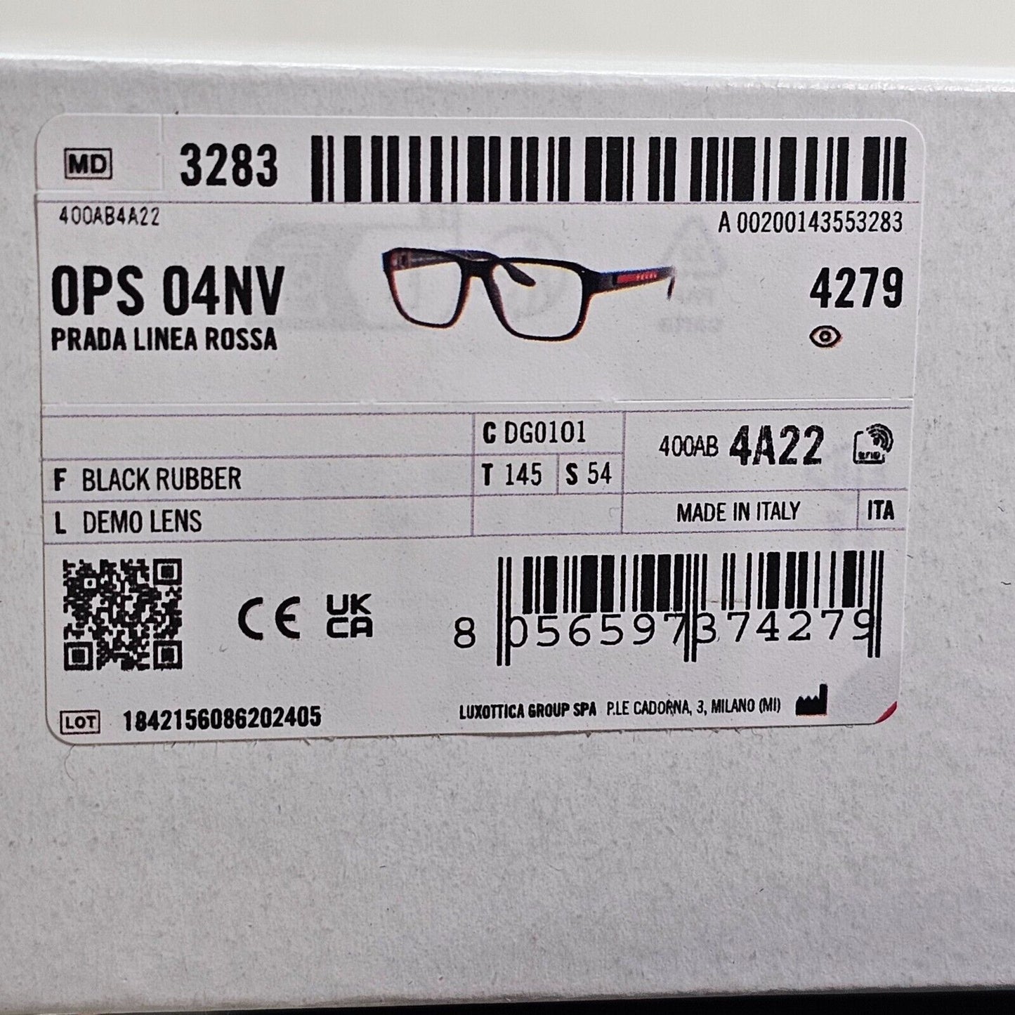 Prada Sunglasses Black Matte Rubber Square Red PS04NV VPS 04N DG0-1O1 54mm