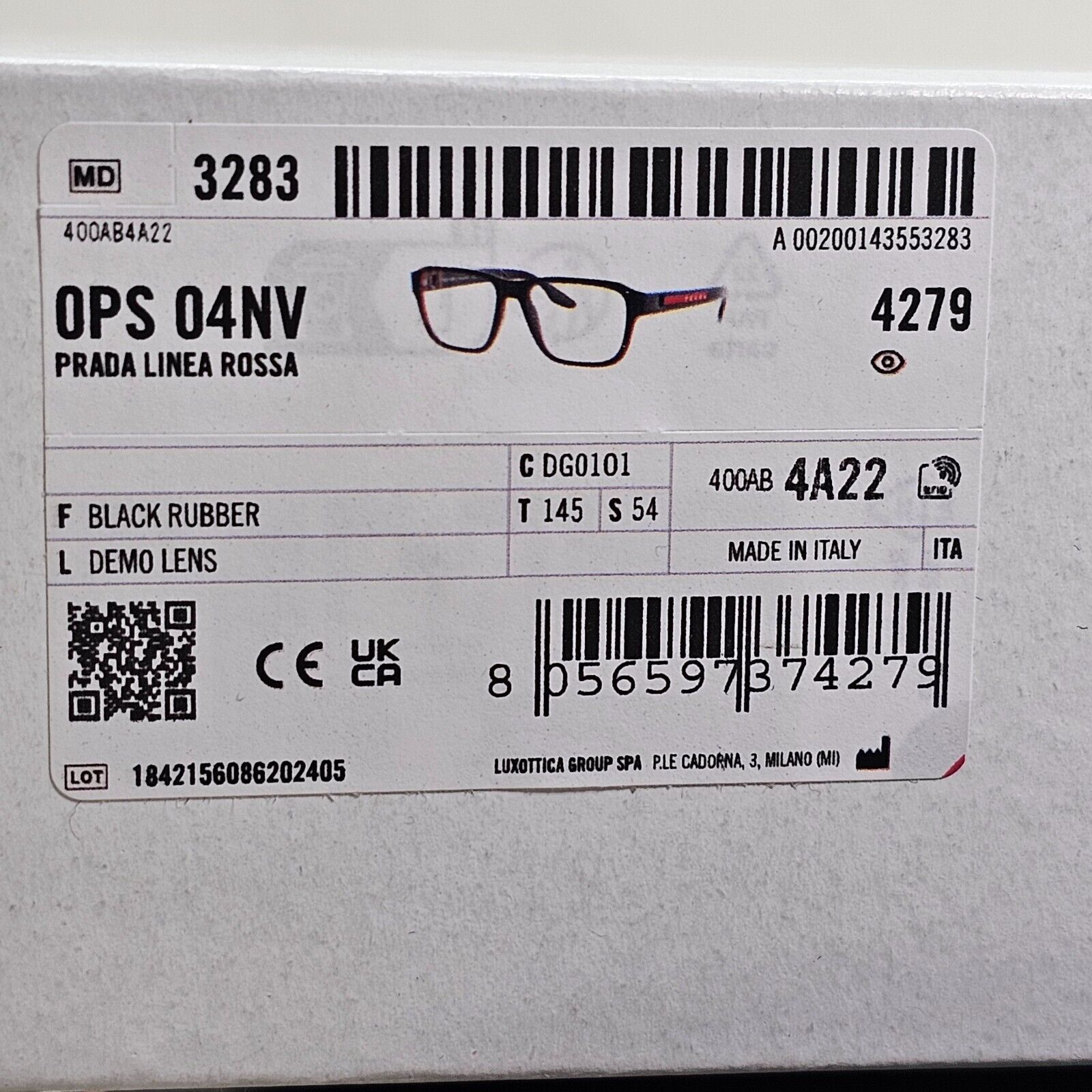Prada Sunglasses Black Matte Rubber Square Red PS04NV VPS 04N DG0-1O1 54mm