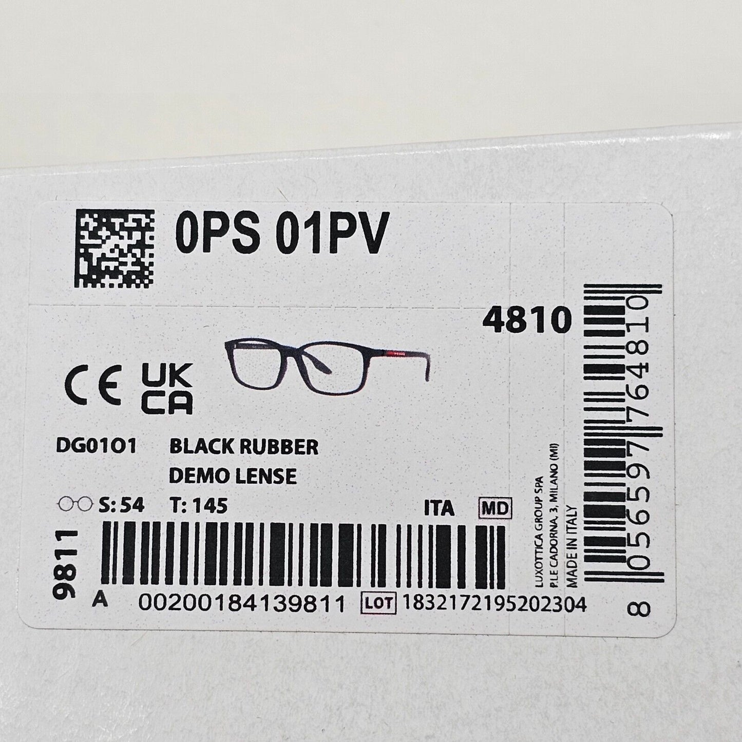 Prada Sunglasses Black Matte Rubber Square PS01PV VPS 01P DG0-1O1 54mm