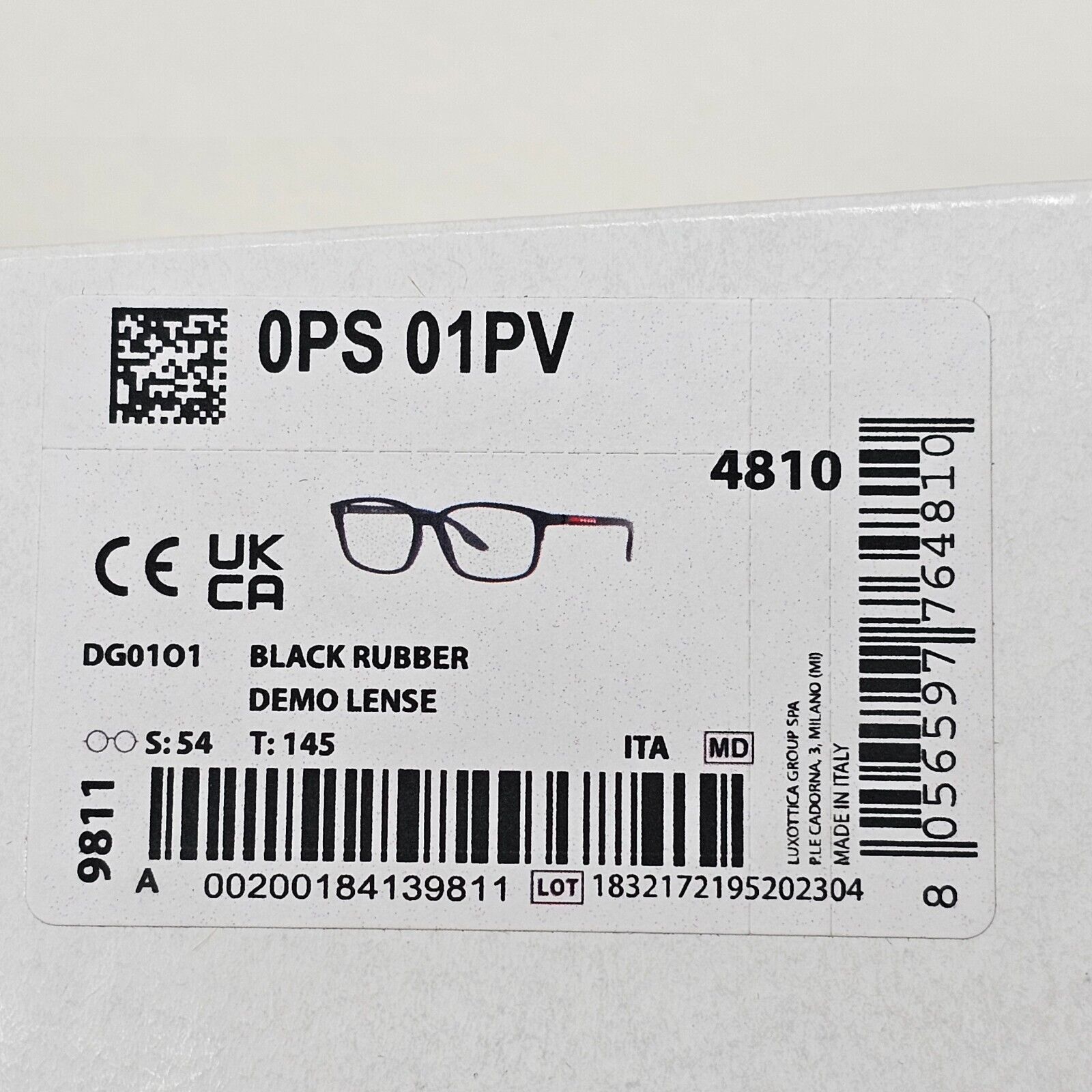 Prada Sunglasses Black Matte Rubber Square PS01PV VPS 01P DG0-1O1 54mm