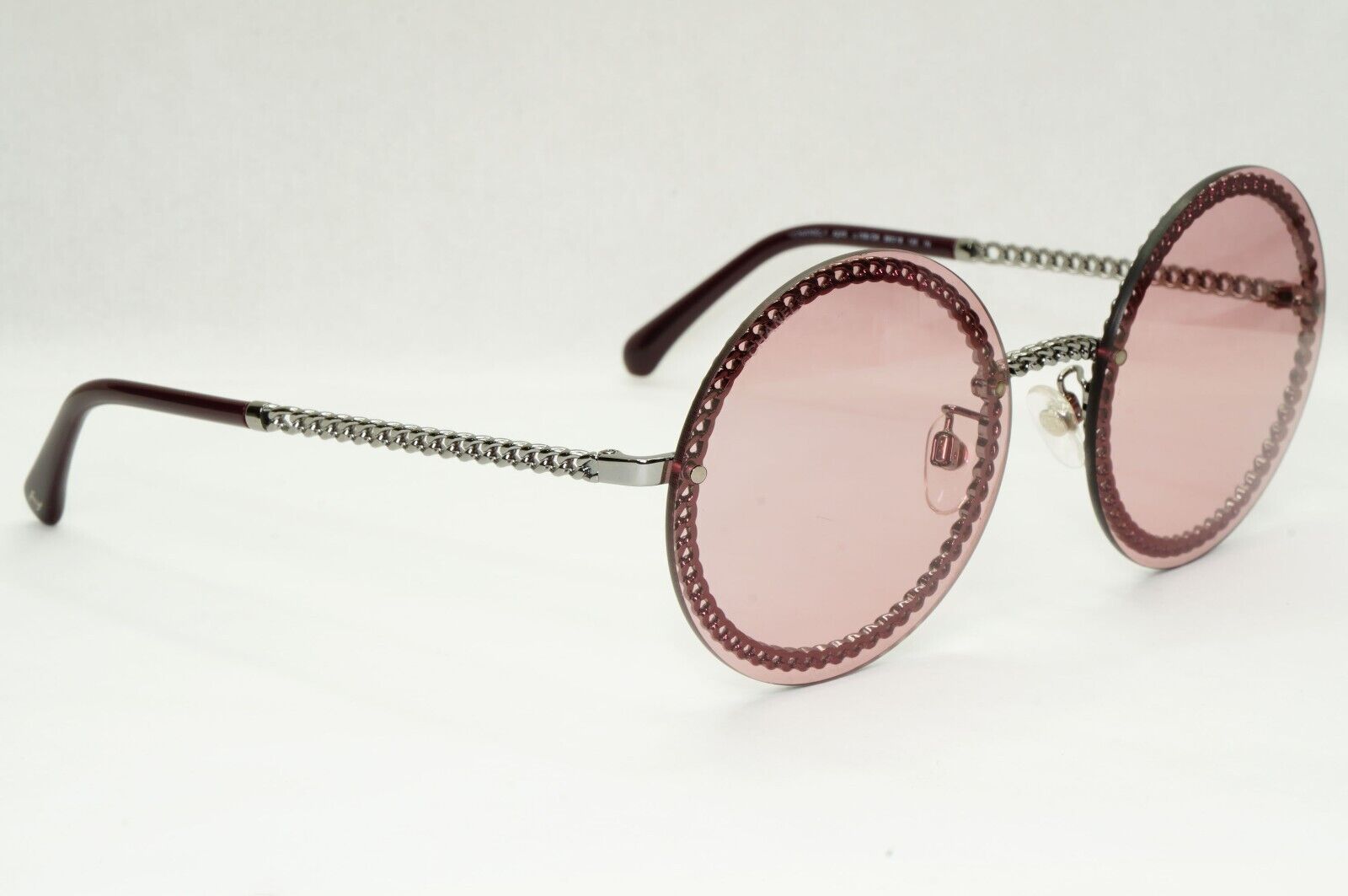 Chanel Sunglasses Chain Round Pink Red Burgundy Silver 4245 C.108/D8 041223 [B]