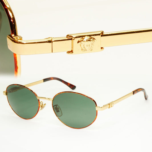 Gianni Versace 1995 Sunglasses Vintage Gold Green Metal Square MOD H65 COL 07M