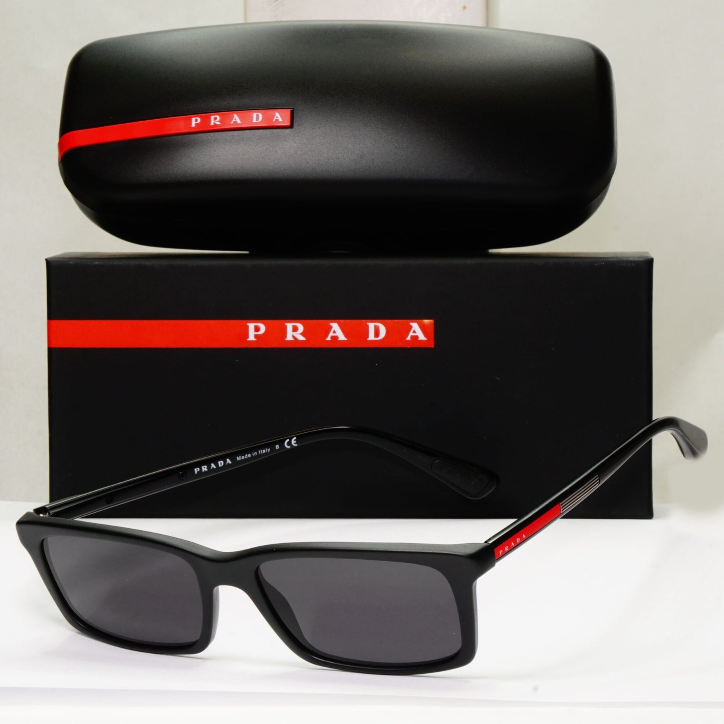 Prada Sunglasses Plack Rectangle Square Slim PS02CV VPS 02C 1BO-1O1 55mm [a]