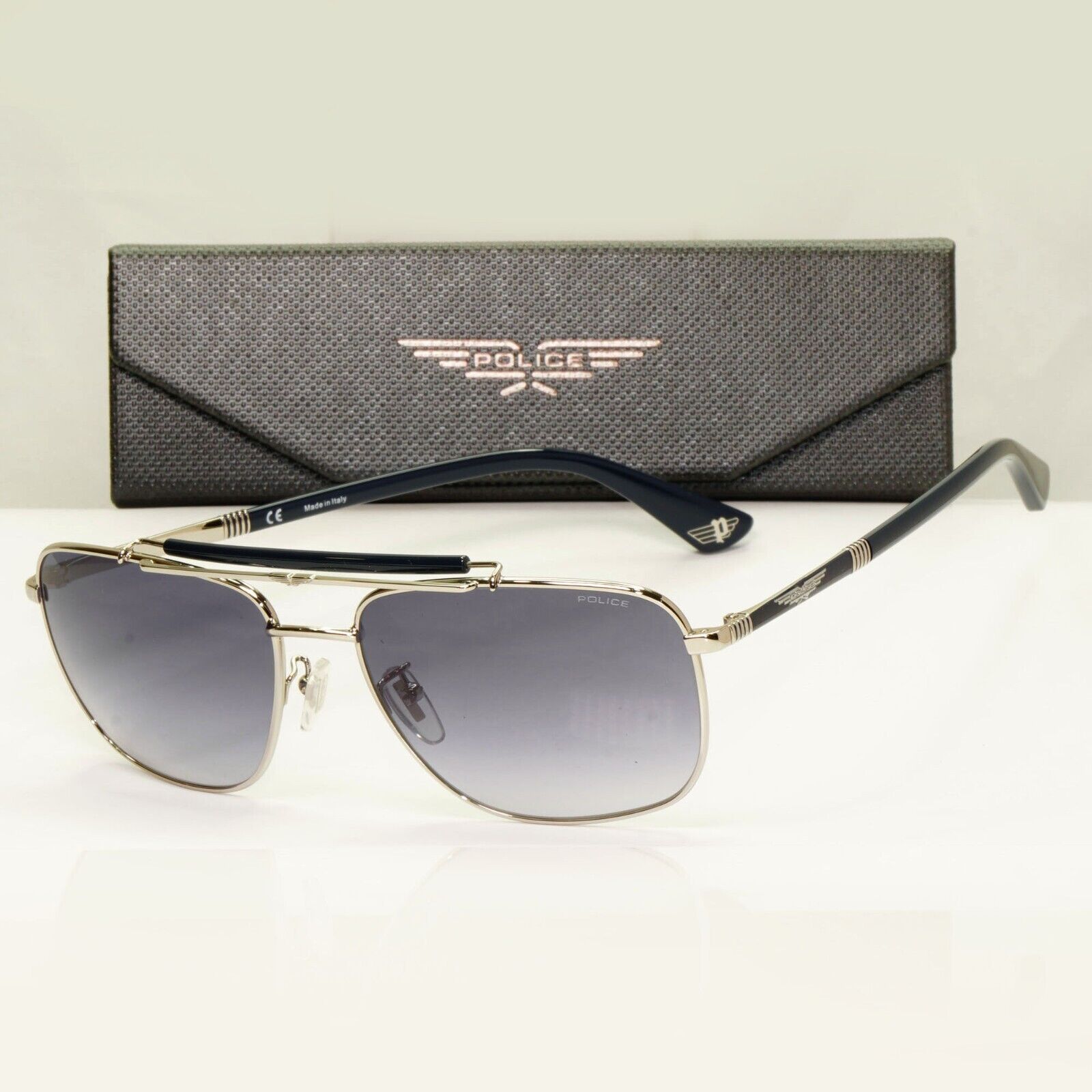 Police Grey Blue Sunglasses Pilot Brow Bar Origins 44 SPL D43 COL 0E70 58mm
