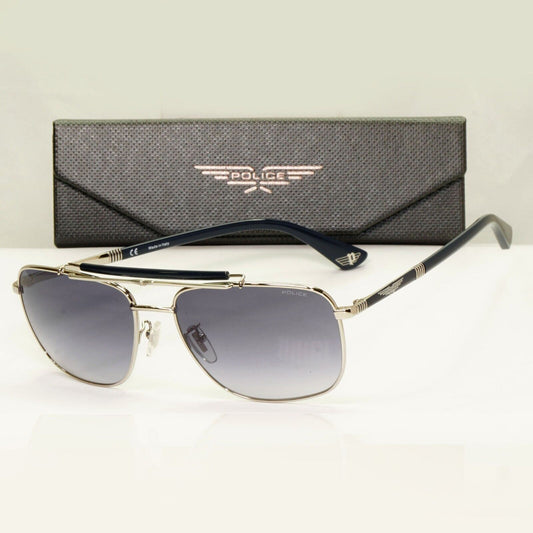 Police Grey Blue Sunglasses Pilot Brow Bar Origins 44 SPL D43 COL 0E70 58mm