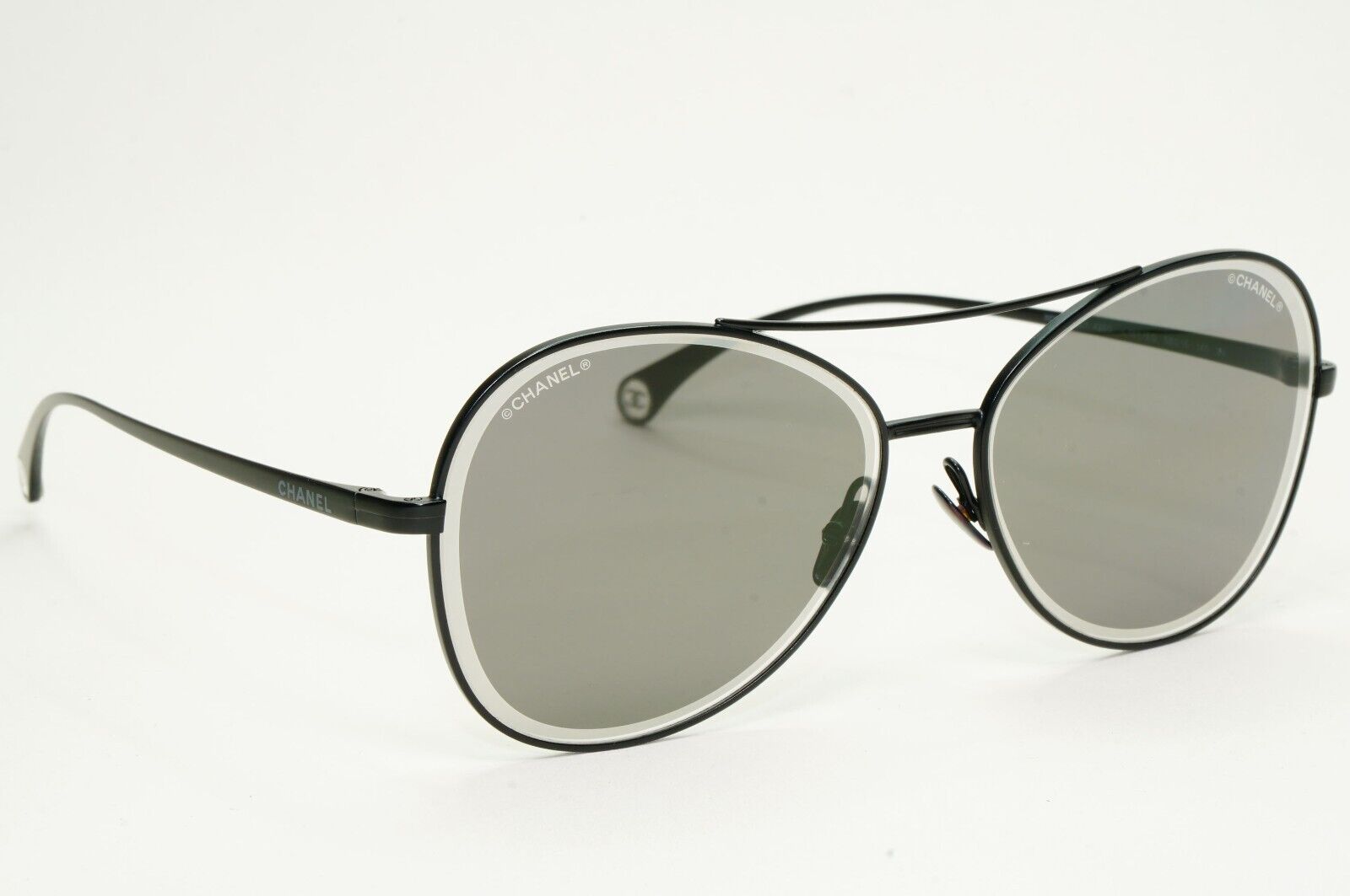 Chanel Sunglasses Black Matte Grey Pilot Metal Designer 4260 c.101/EG 59mm