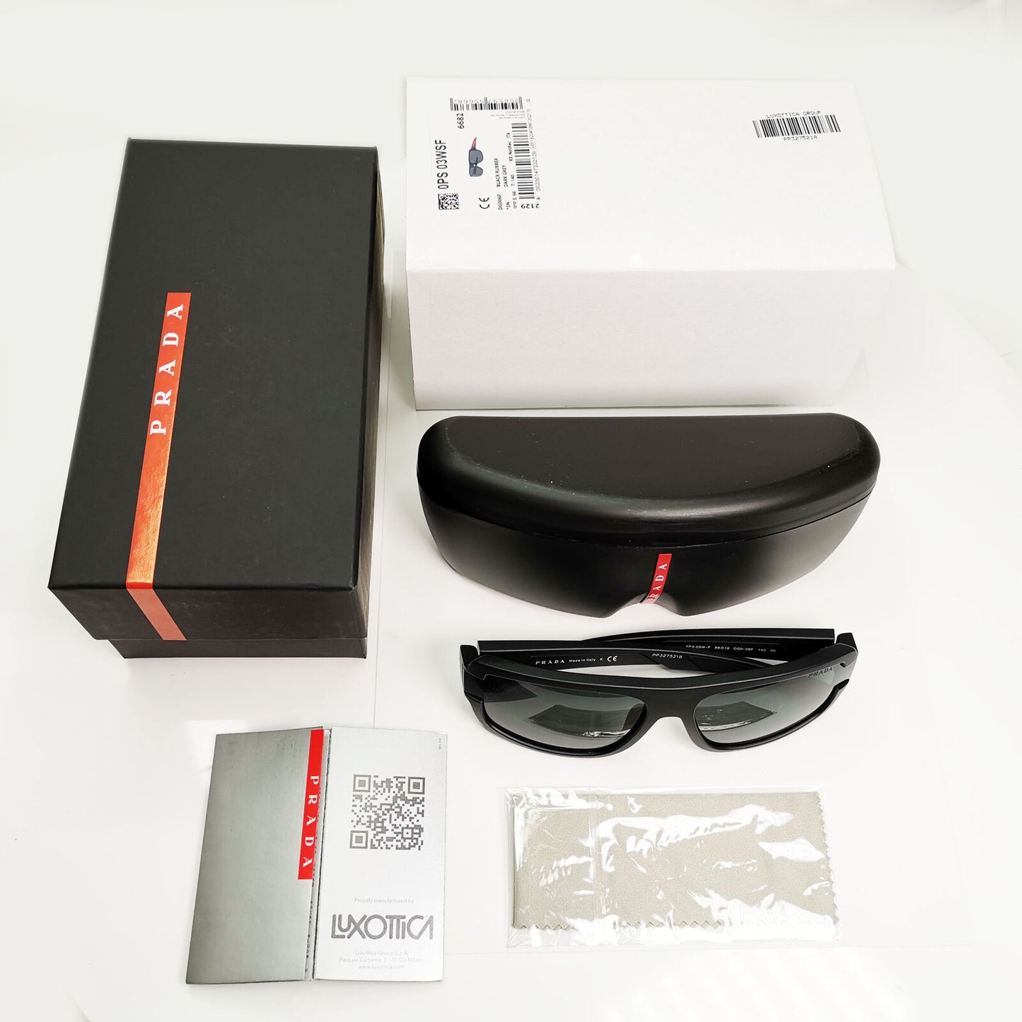 Prada Black Sunglasses Rectangle Rubber Red Stripe Sport PS03WFS SPS 03W DG0-06F