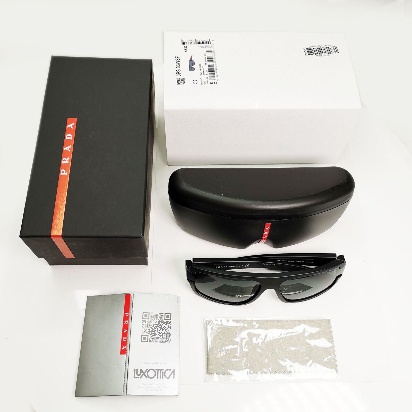 Prada Black Sunglasses Rectangle Rubber Red Stripe Sport PS03WFS SPS 03W DG0-06F