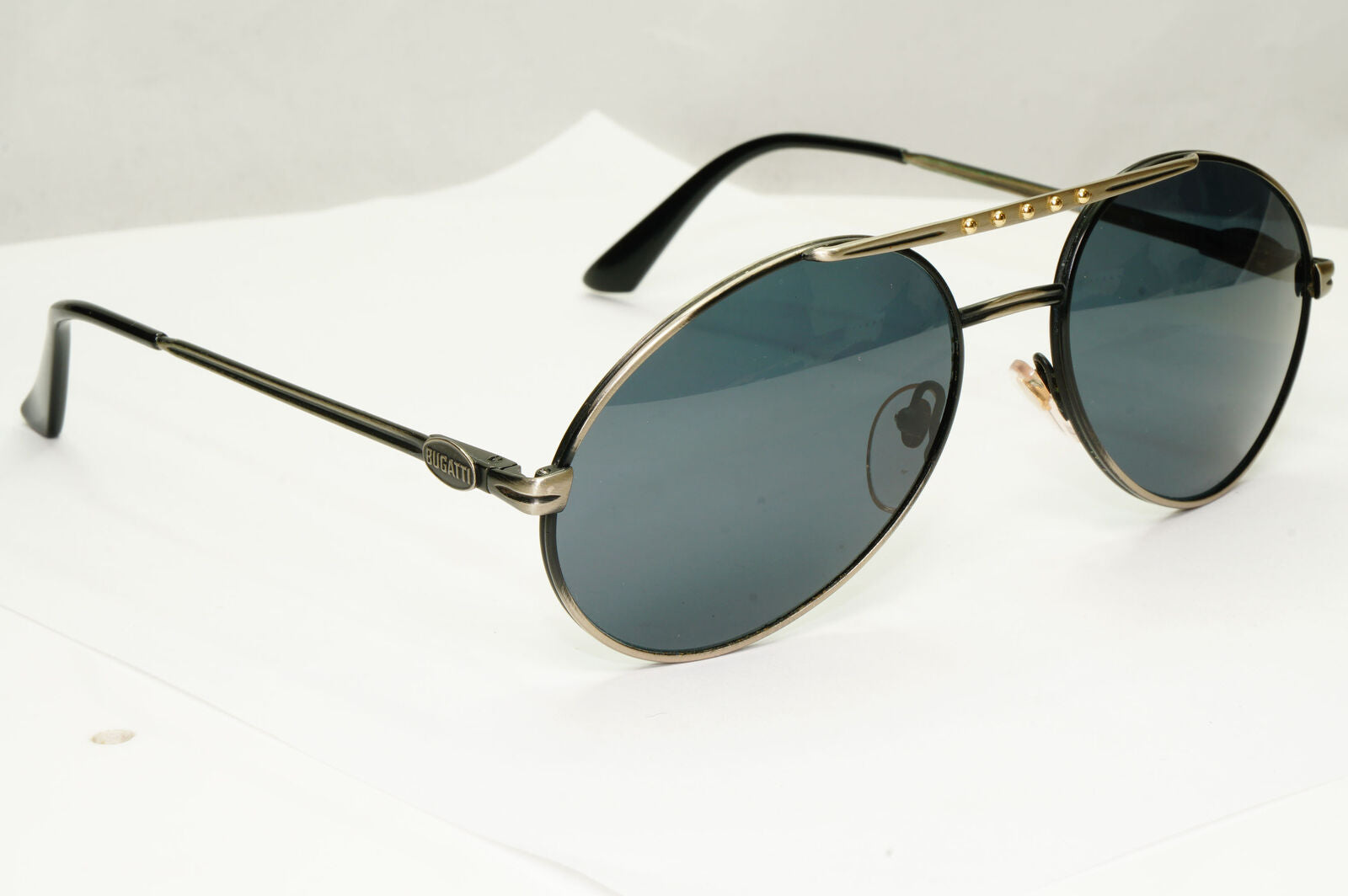 Bugatti 1980s France Sunglasses Vintage Pilot Grey Gunmetal 02943 261022