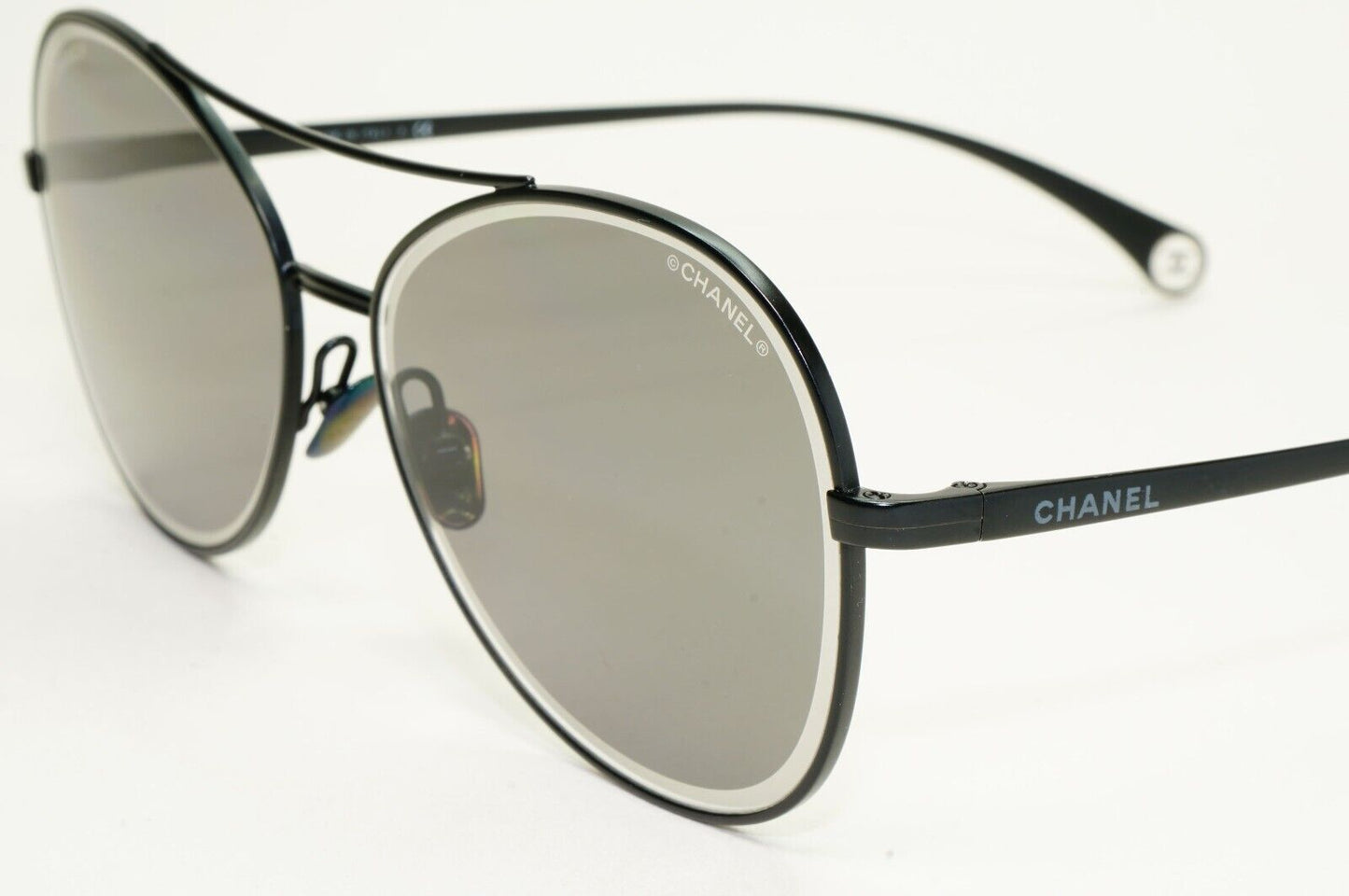Chanel Sunglasses Black Matte Grey Pilot Metal Designer 4260 c.101/EG 59mm