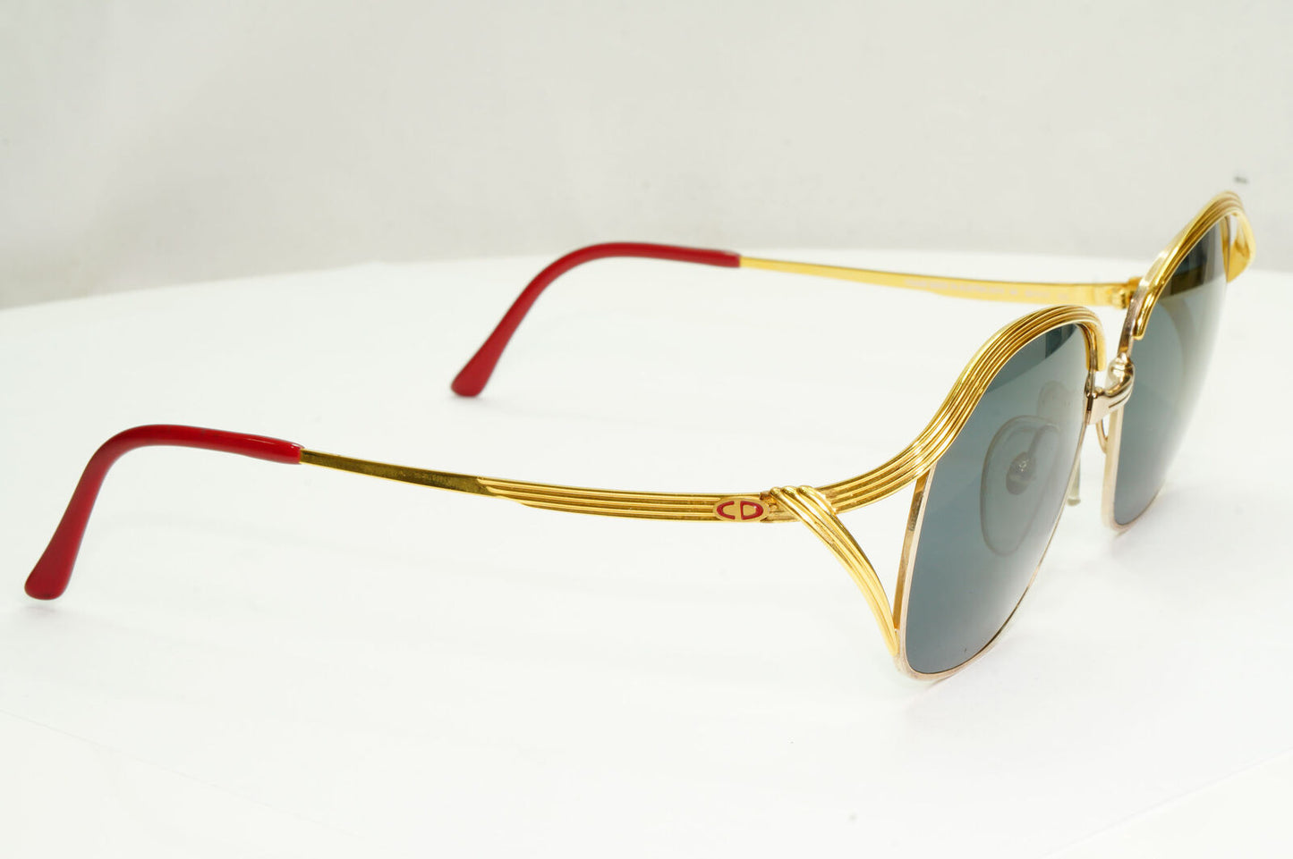 Dior Austria Gold Sunglasses Vintage 1990s Grey Green Metal Square 2474 44