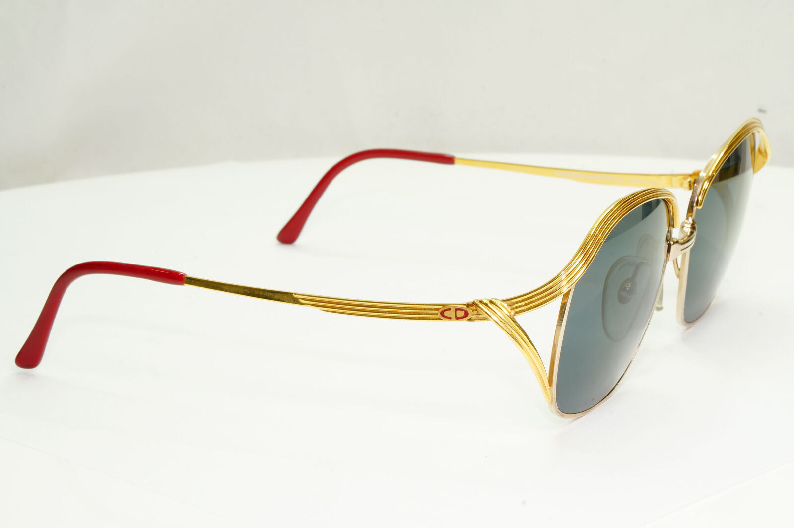 Dior Austria Gold Sunglasses Vintage 1990s Grey Green Metal Square 2474 44