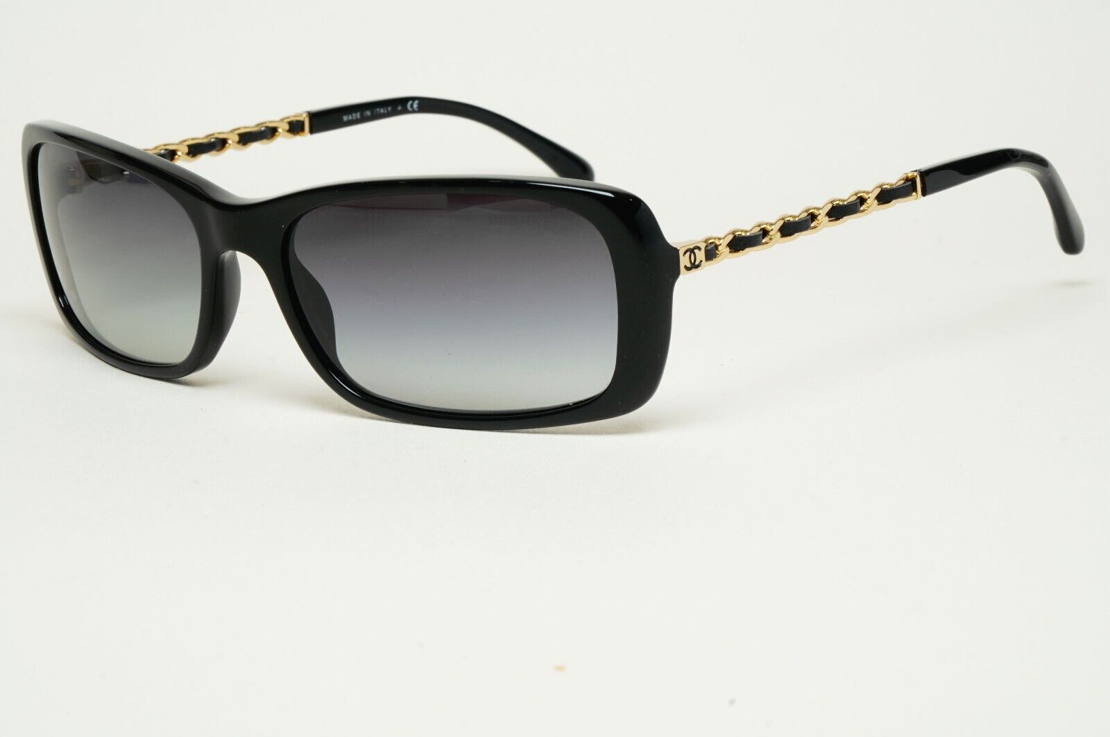 Chanel Sunglasses Black Gold Leather Chain Rectangle 5209-Q c.501/3C 050225