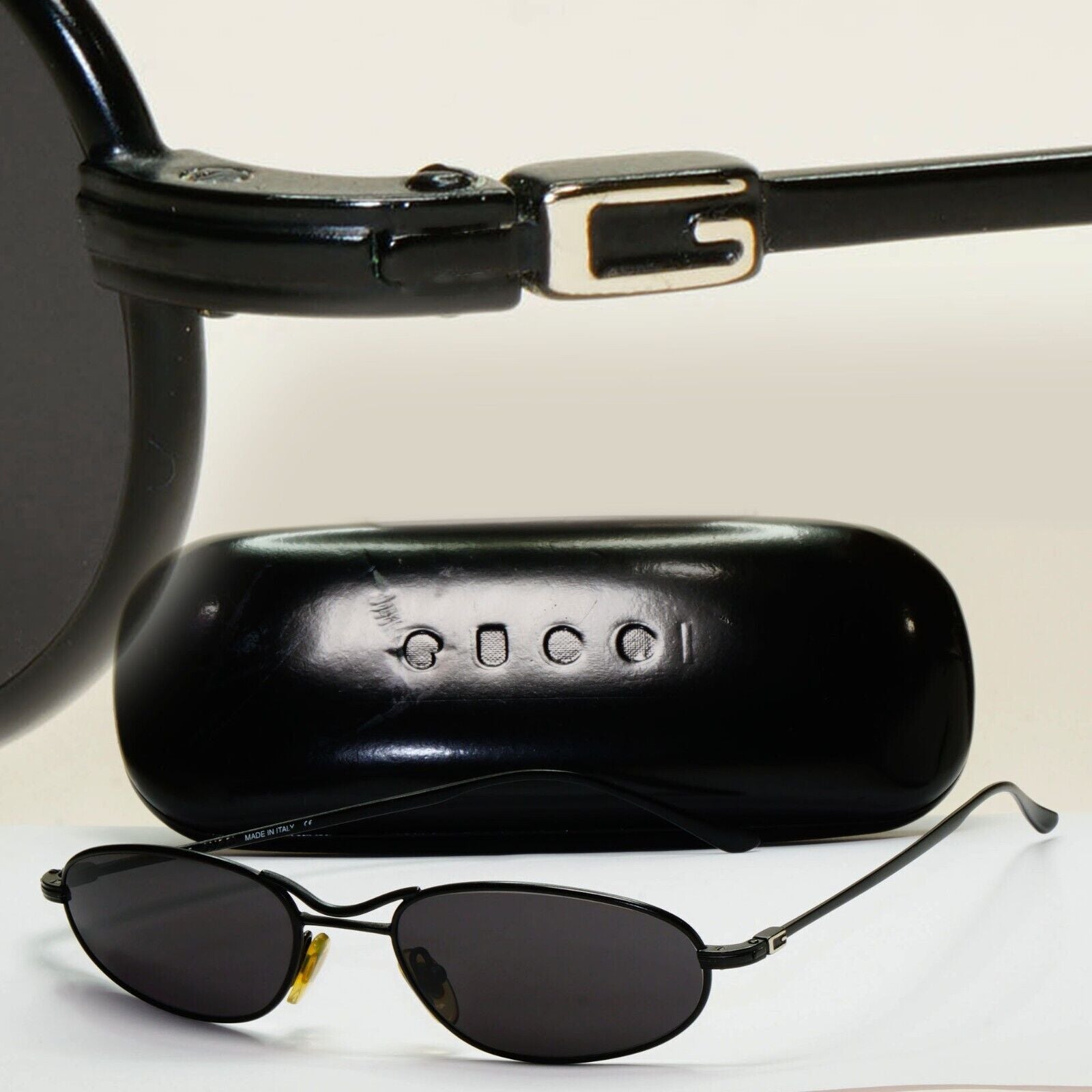Gucci Sunglasses 1996 Vintage Black Oval Metal Unisex GG 1617/S 8ZB 53mm 120824