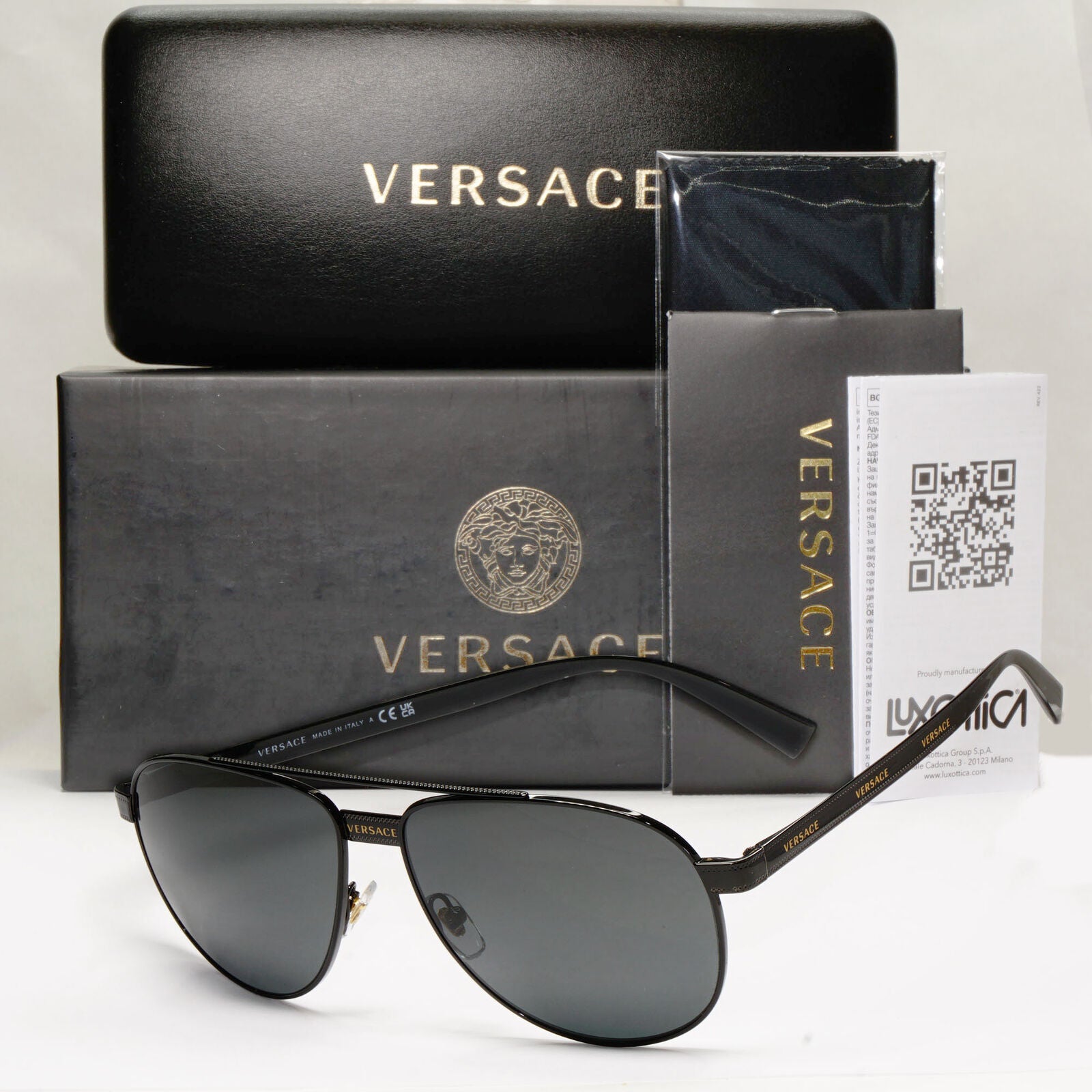 Versace Sunglasses Black Pilot Metal Fashion Designer MOD VE 2209 1009/87