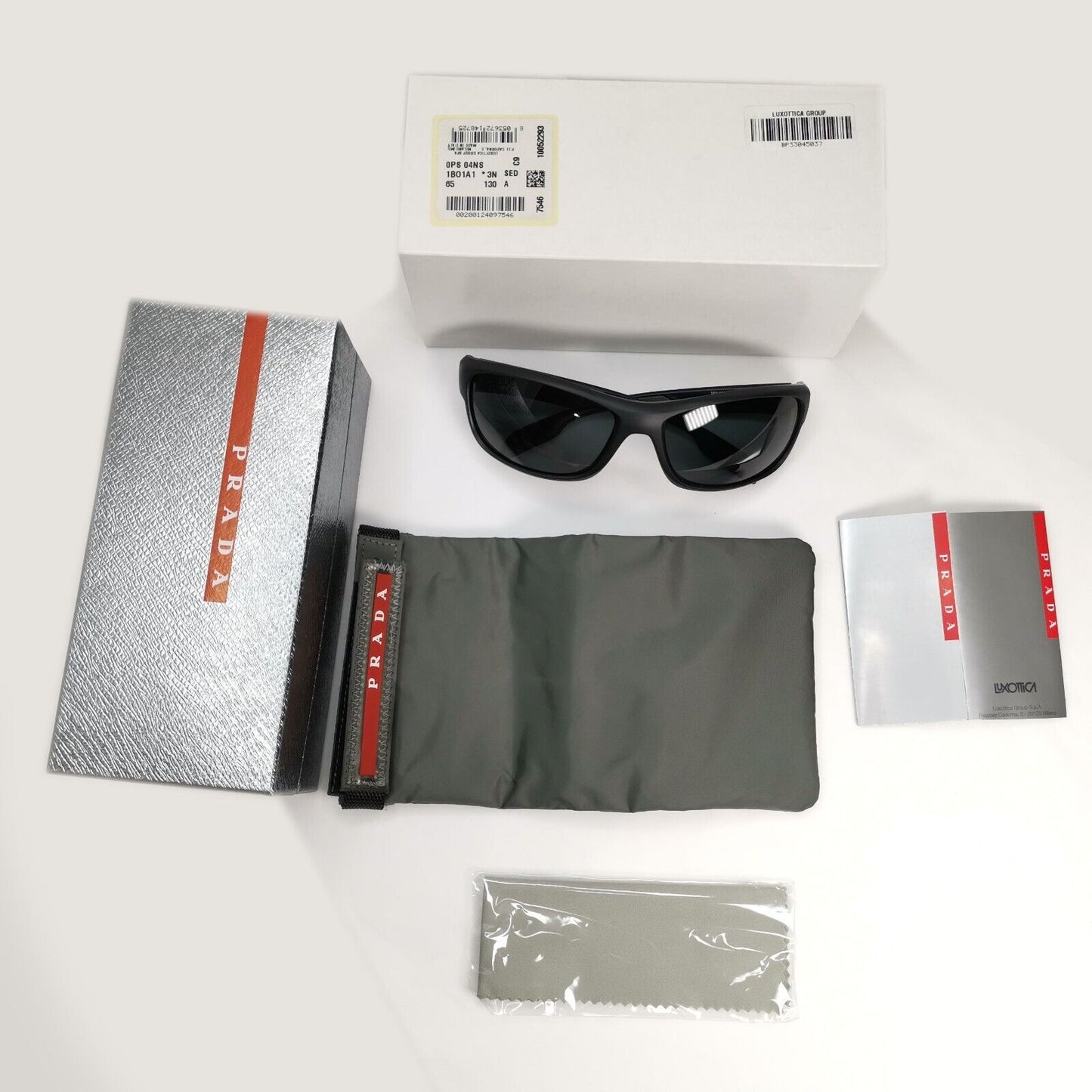 Prada Sunglasses Black Wrap Linea Rossa Red Stripe PS04NS SPS 04N 1BO-1A1 65mm