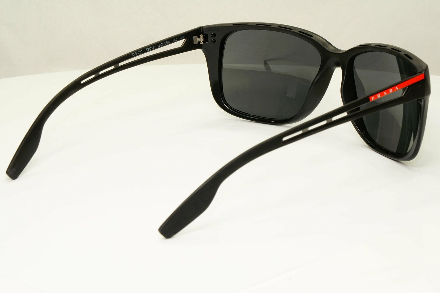 Prada Black Sunglasses Square Mens Designer Sport SPS 03T 1BO-5S0 Red Stripe