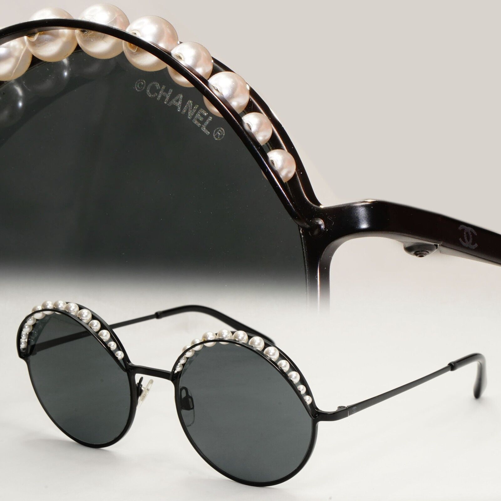 Chanel Sunglasses Pearl Black Round Metal Grey 4234-H C.101/S4 53mm