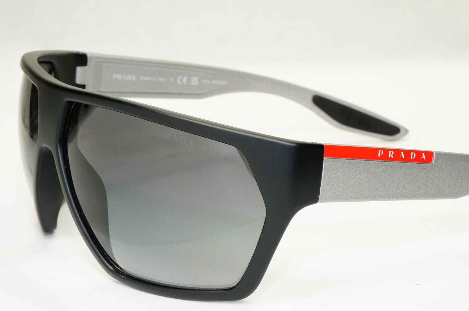 Prada Sunglasses Polarized Black  Wrap Grey Rubber PS08US SPS 08U 453-5W1 [a]