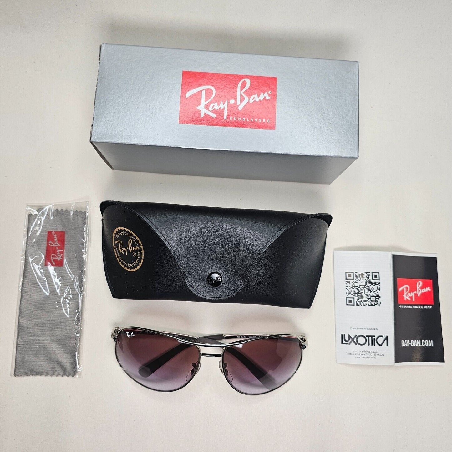 Ray-Ban Sunglasses 2013 Vintage Silver Brown Grey Wrap Pilot RB 3387 003/68 64mm