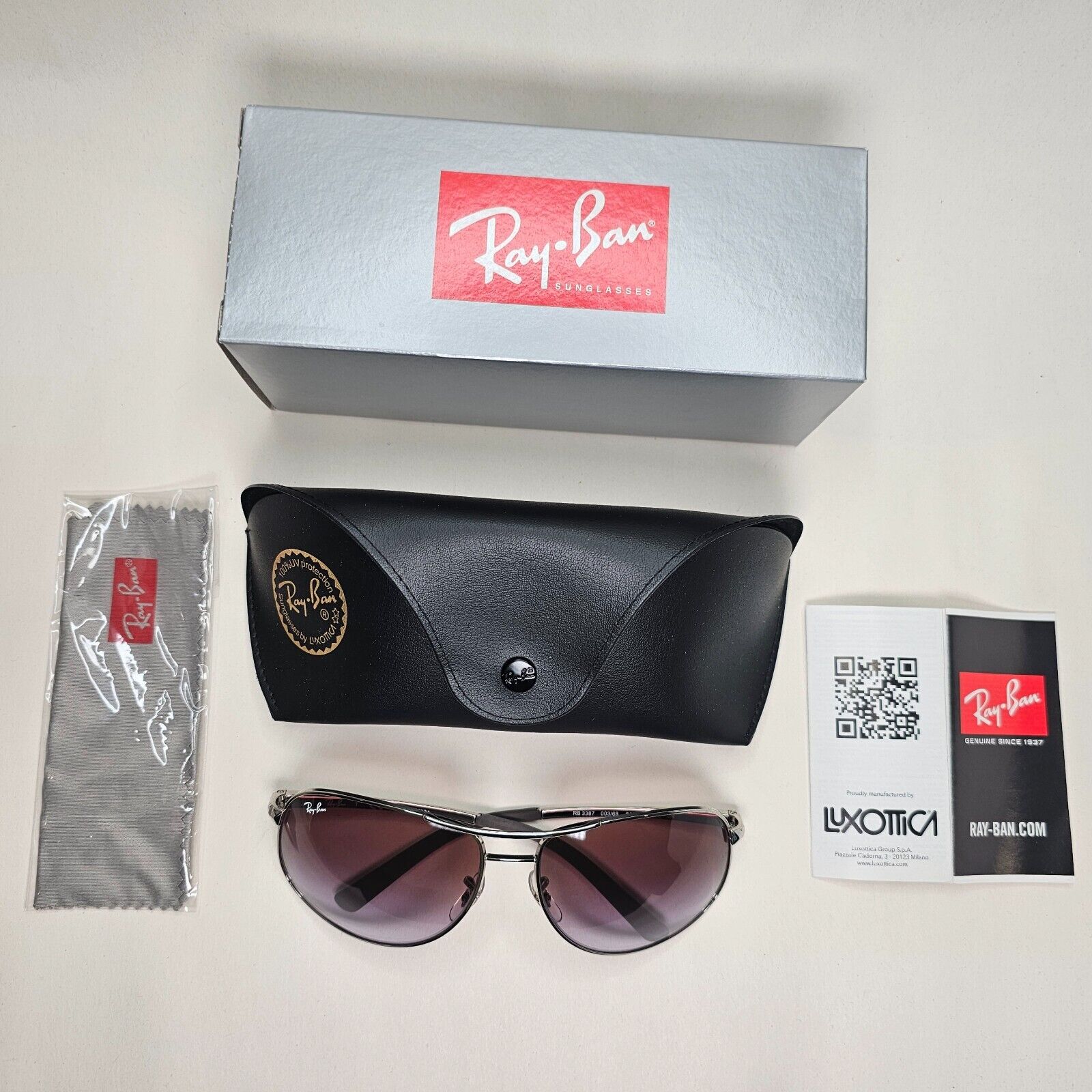 Ray-Ban Sunglasses 2013 Vintage Silver Brown Grey Wrap Pilot RB 3387 003/68 64mm