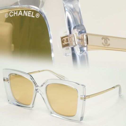 Chanel Sunglasses Gold Mirror Transparent Square 6051 c.660/T6 53mm [a]