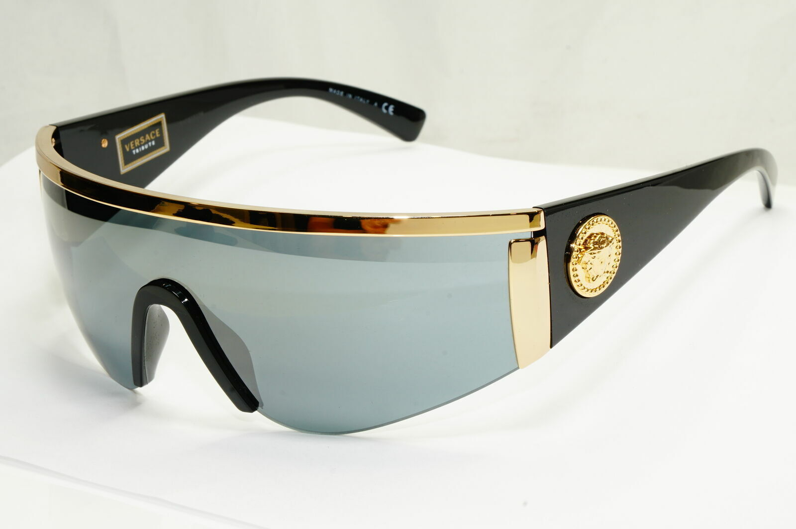 Versace Sunglasses Gold Medusa Shield Black 1996 Tribute 2197 1000/6G [a] 38875