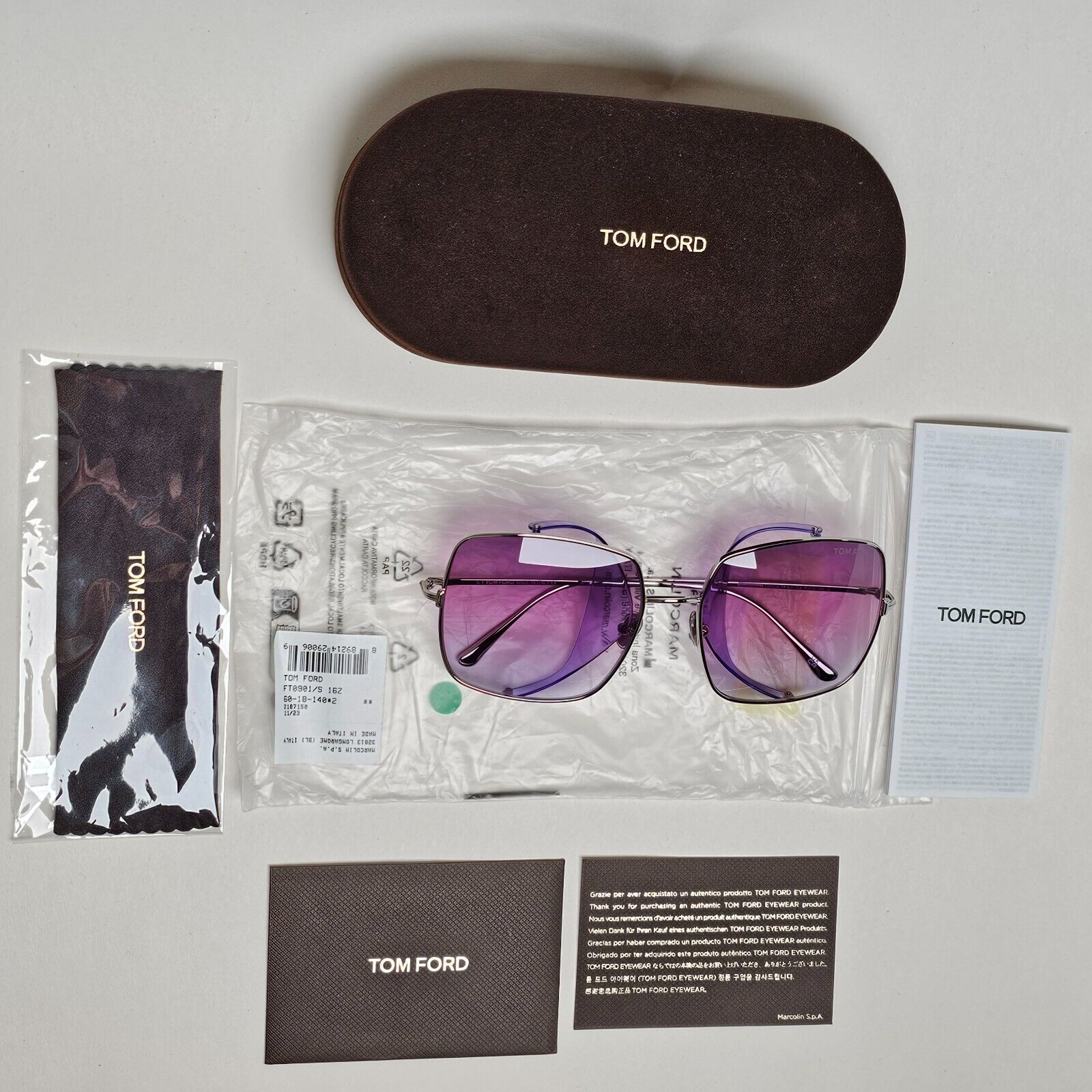 Tom Ford Sunglasses Toby-02 Pink Violet Silver Side Shields FT0901 TF 901 16Z