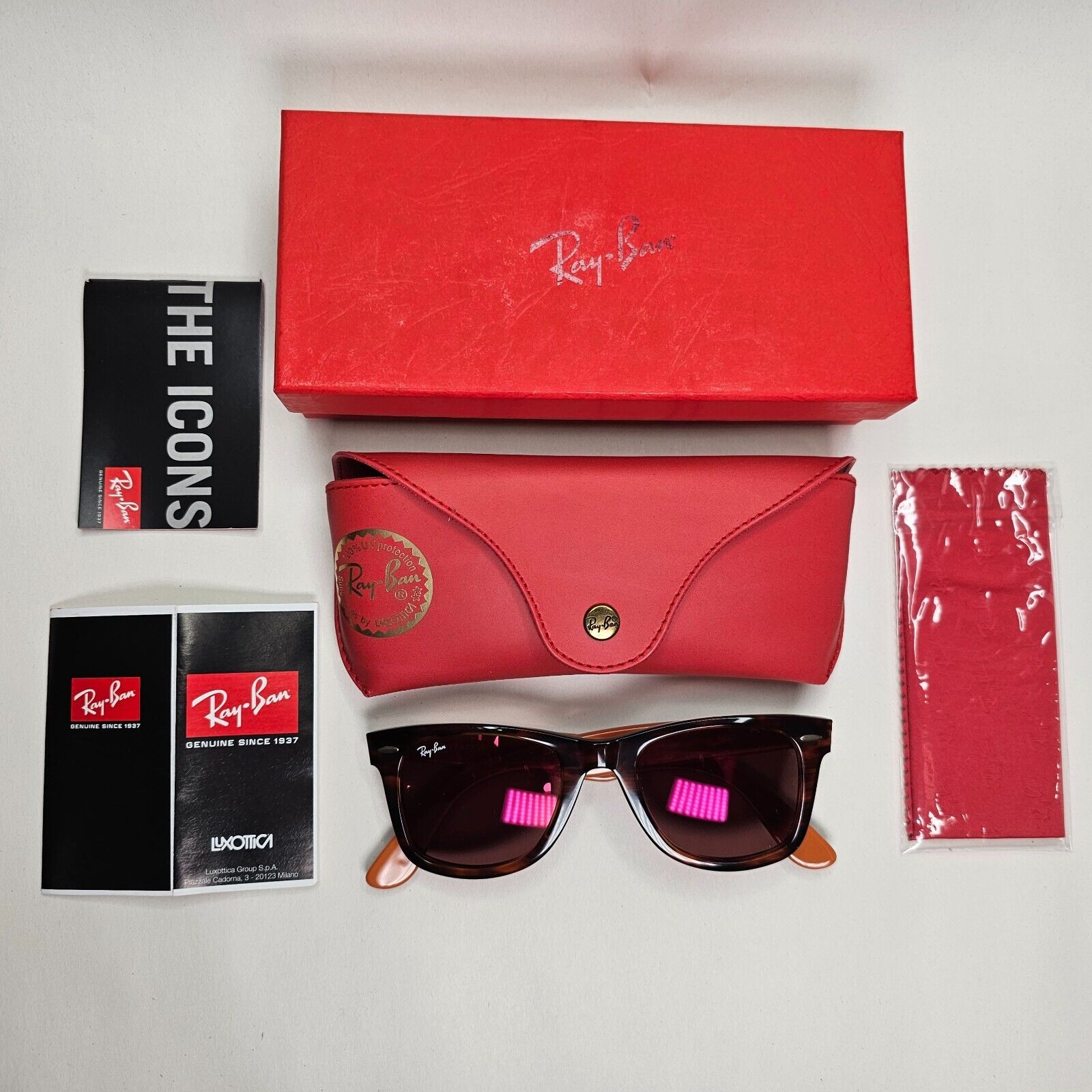 Ray-Ban Sunglasses Wayfarer Brown Havana Purple Dark Red Mirror RB 2140 1177/2K