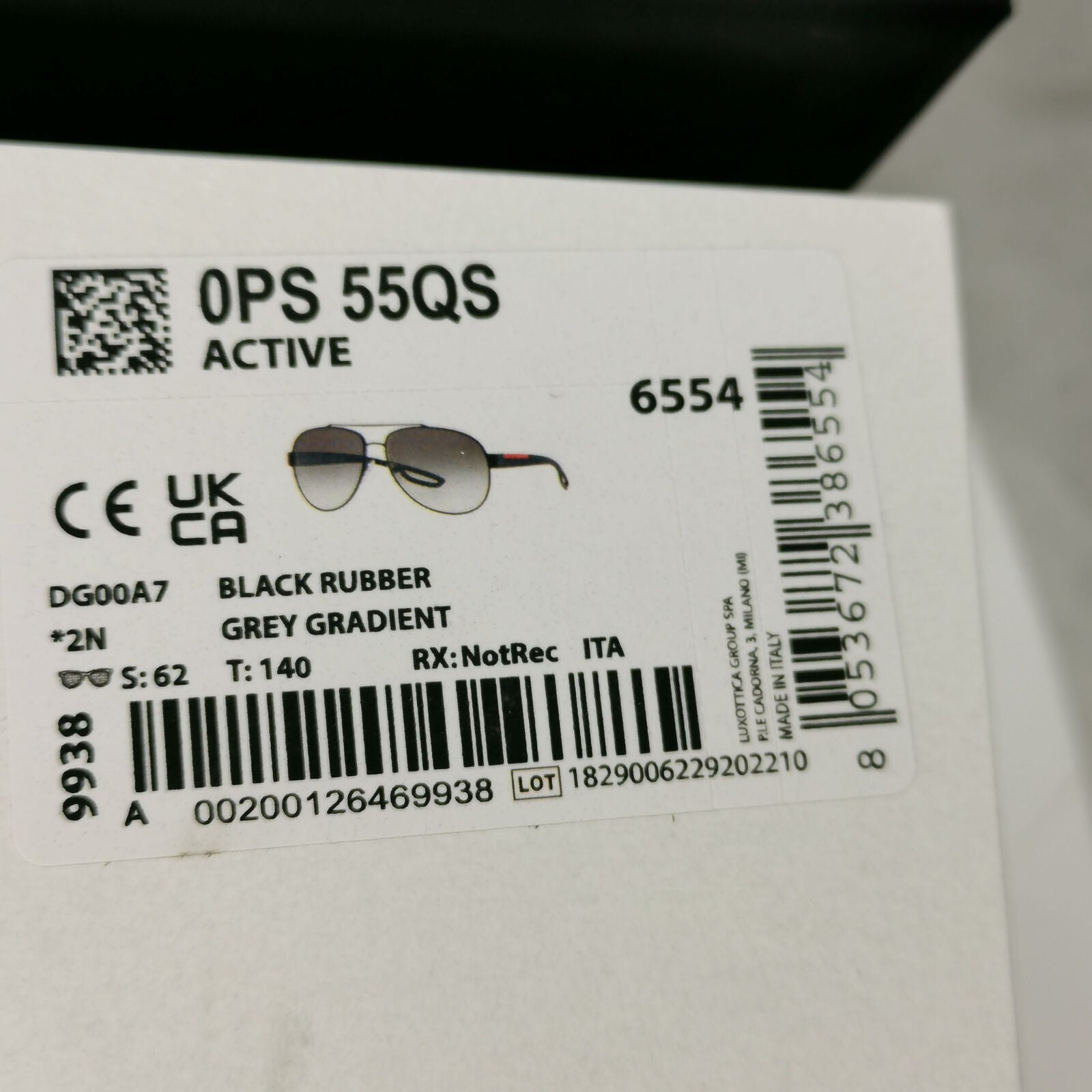 Prada Black Sunglasses Pilot Grey Gradient Sport Rubber PS55QS SPR 55Q DG0-0A7