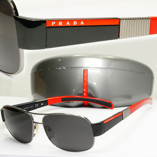 Prada 2006 Sunglasses Vintage Pilot Black Red PS56HS SPS 56H 5AV-3M1 290323