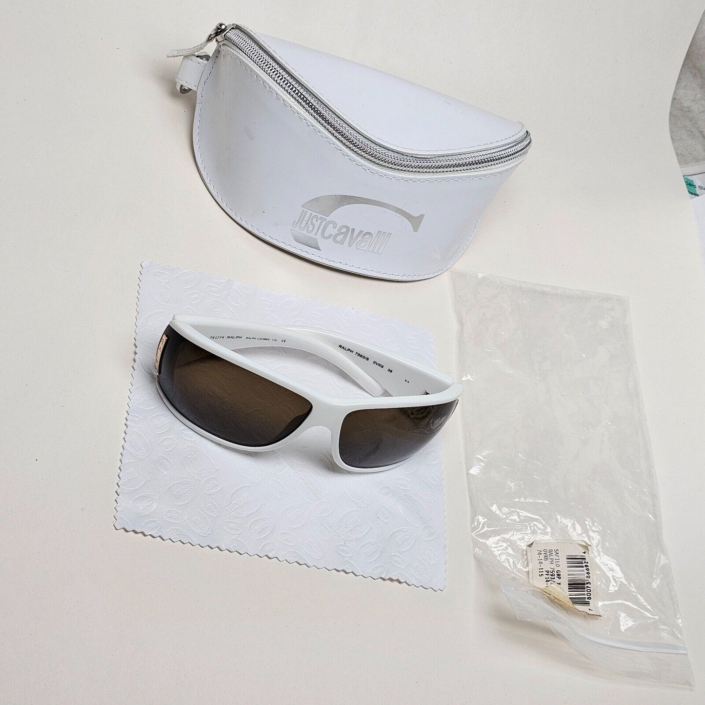 Ralph Lauren Sunglasses 2006 Vintage White Brown Wrap Unisex 7593/S 0VK6 211124