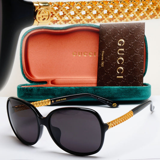 Gucci Sunglasses 2007 Vintage 24k Gold Plated Black Square GG 3707/F/S 2XTED